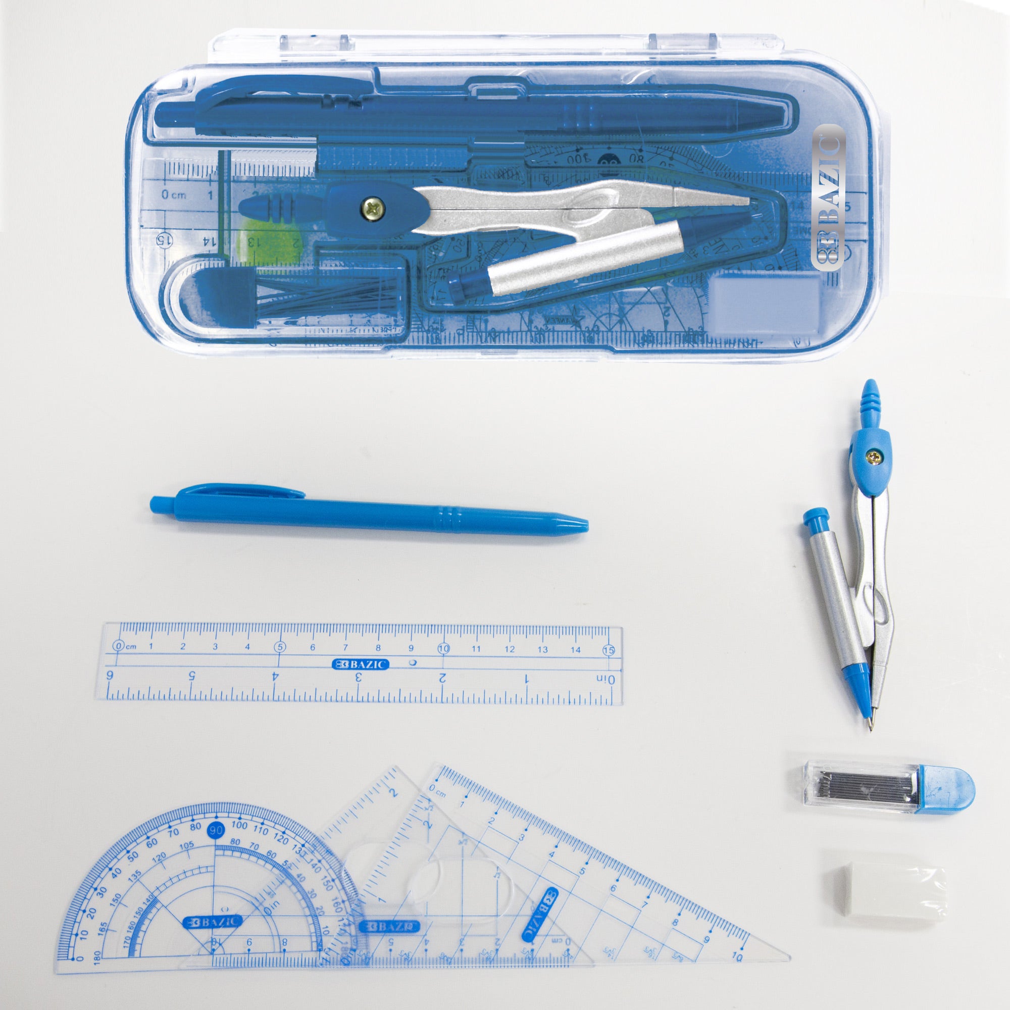 Bright Color 9-Piece Math Geometry Set with Compass