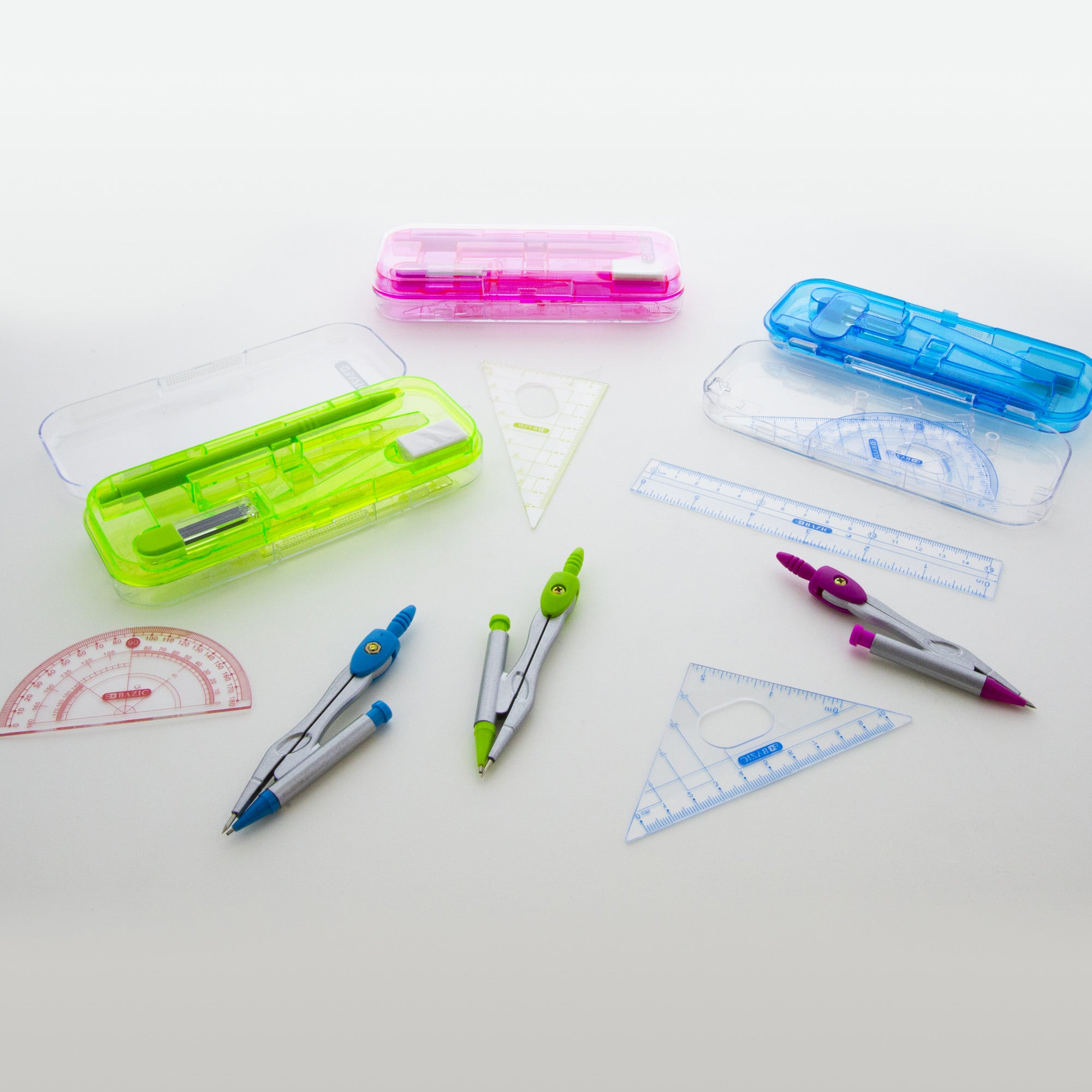 Bright Color 9-Piece Math Geometry Set with Compass