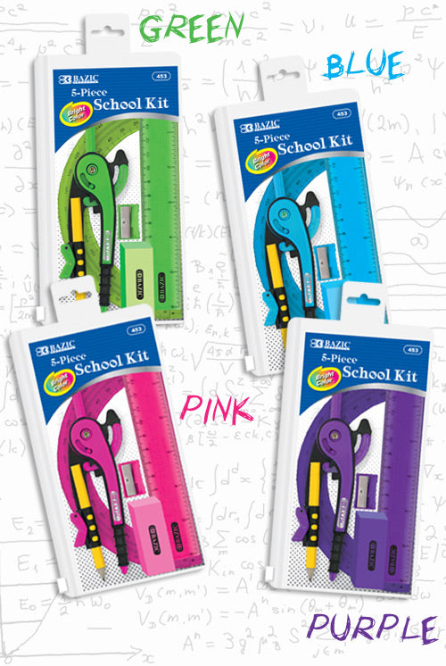 5-Piece Geometry Math Set with Zipper Pouch
