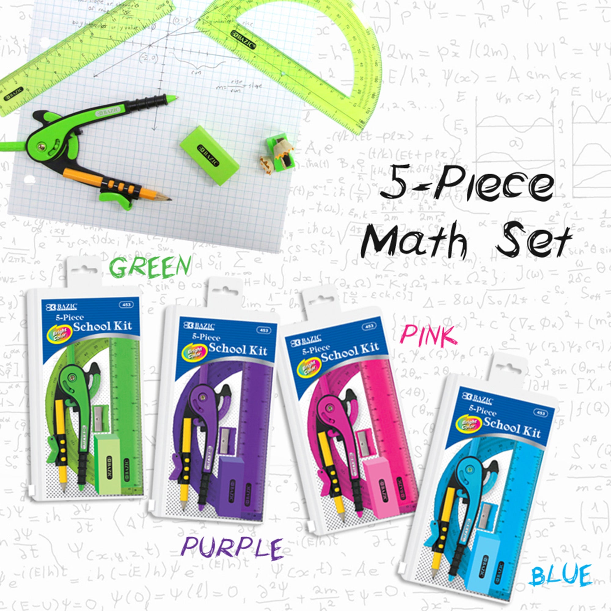 5-Piece Geometry Math Set with Zipper Pouch