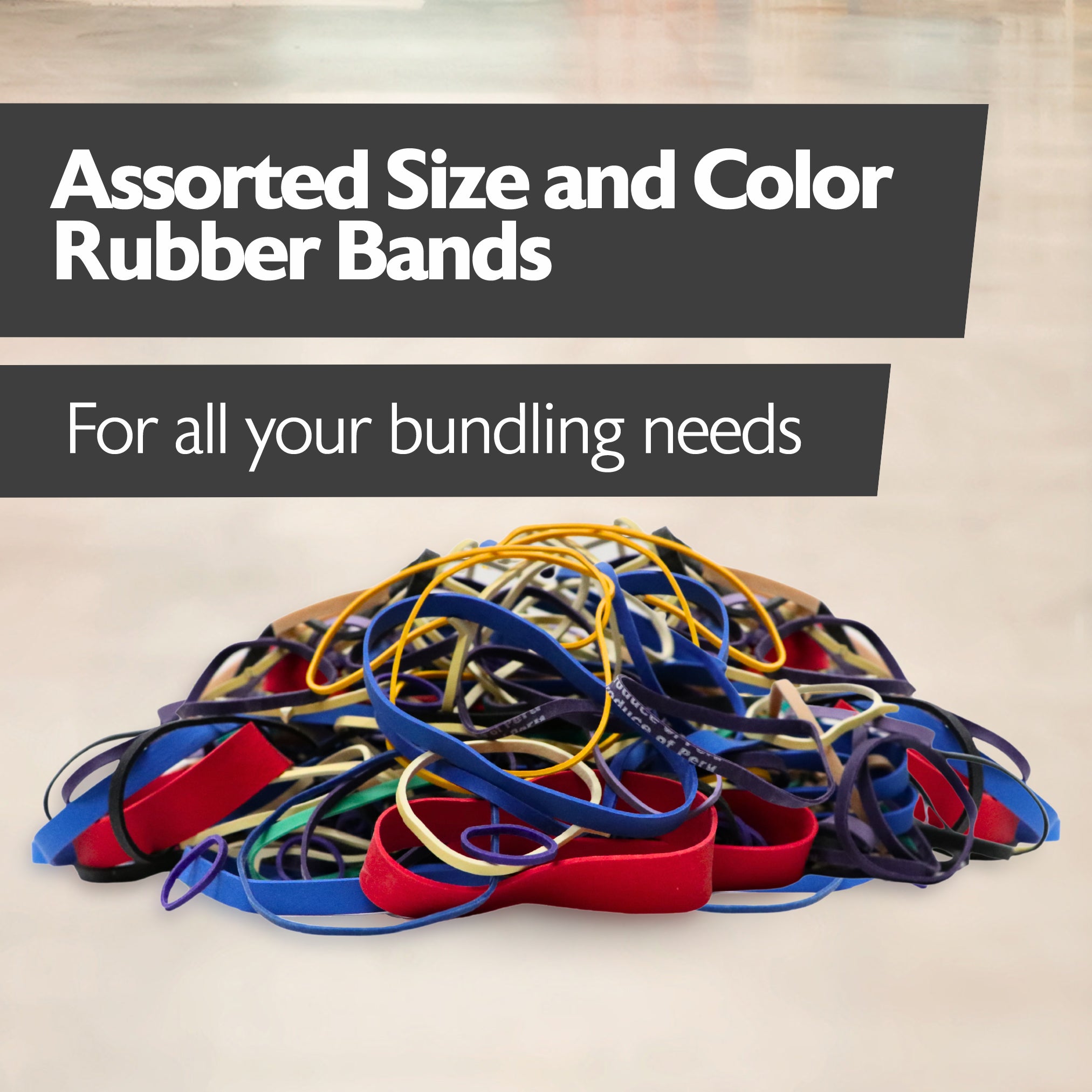 Rubber Bands, Assorted Sizes, 0.5 lb / 227 g