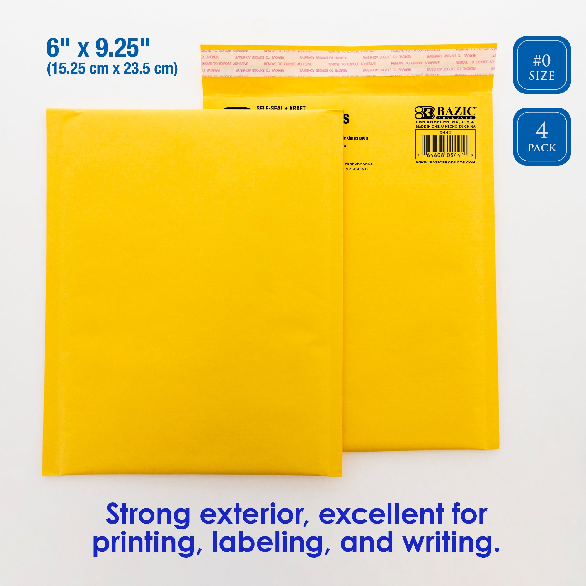 Kraft Bubble Mailers, #0 6" x 9.25", Self-Seal, 4-Pack