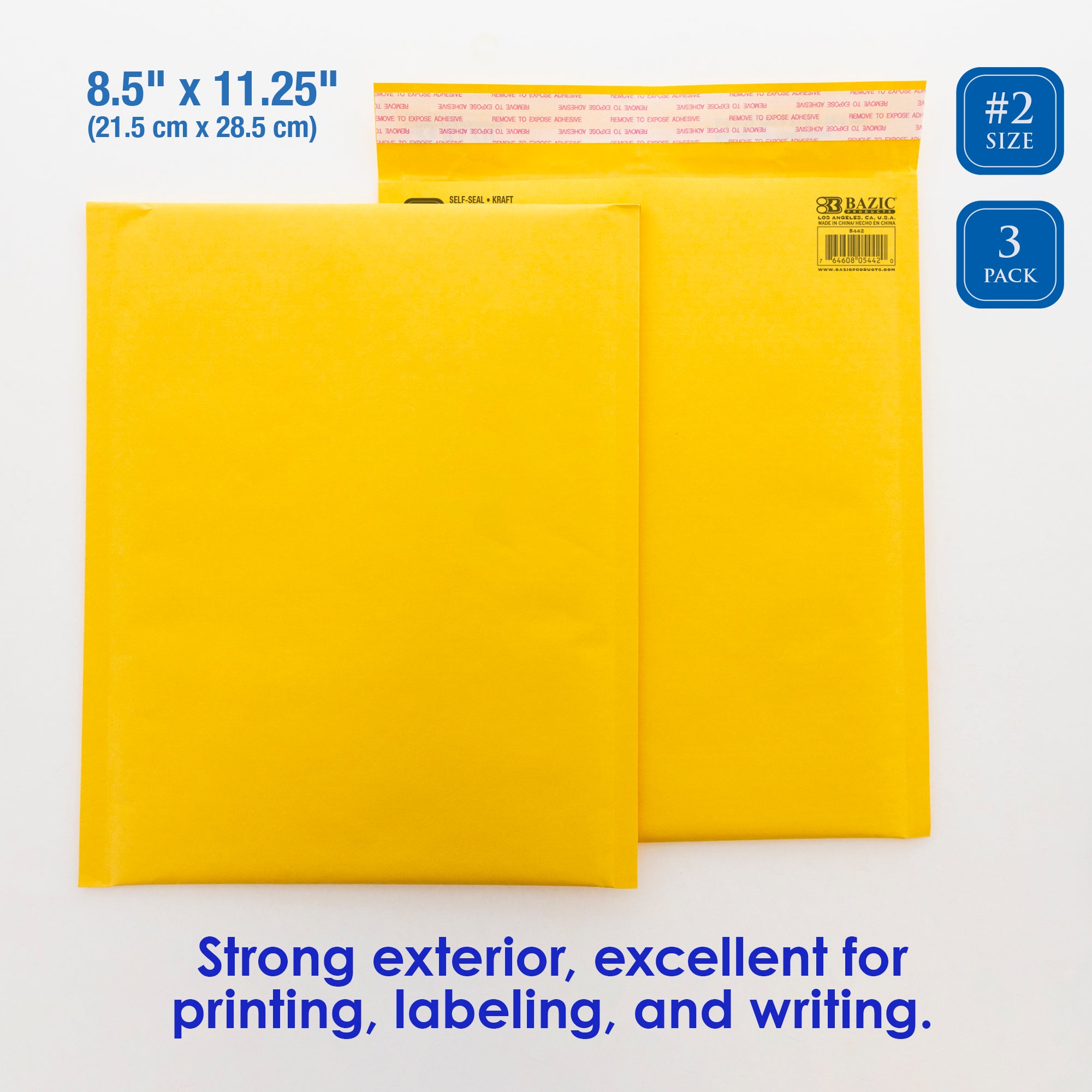 #2 Self-Seal Bubble Mailers, 8.5" x 11.25", 3-Pack
