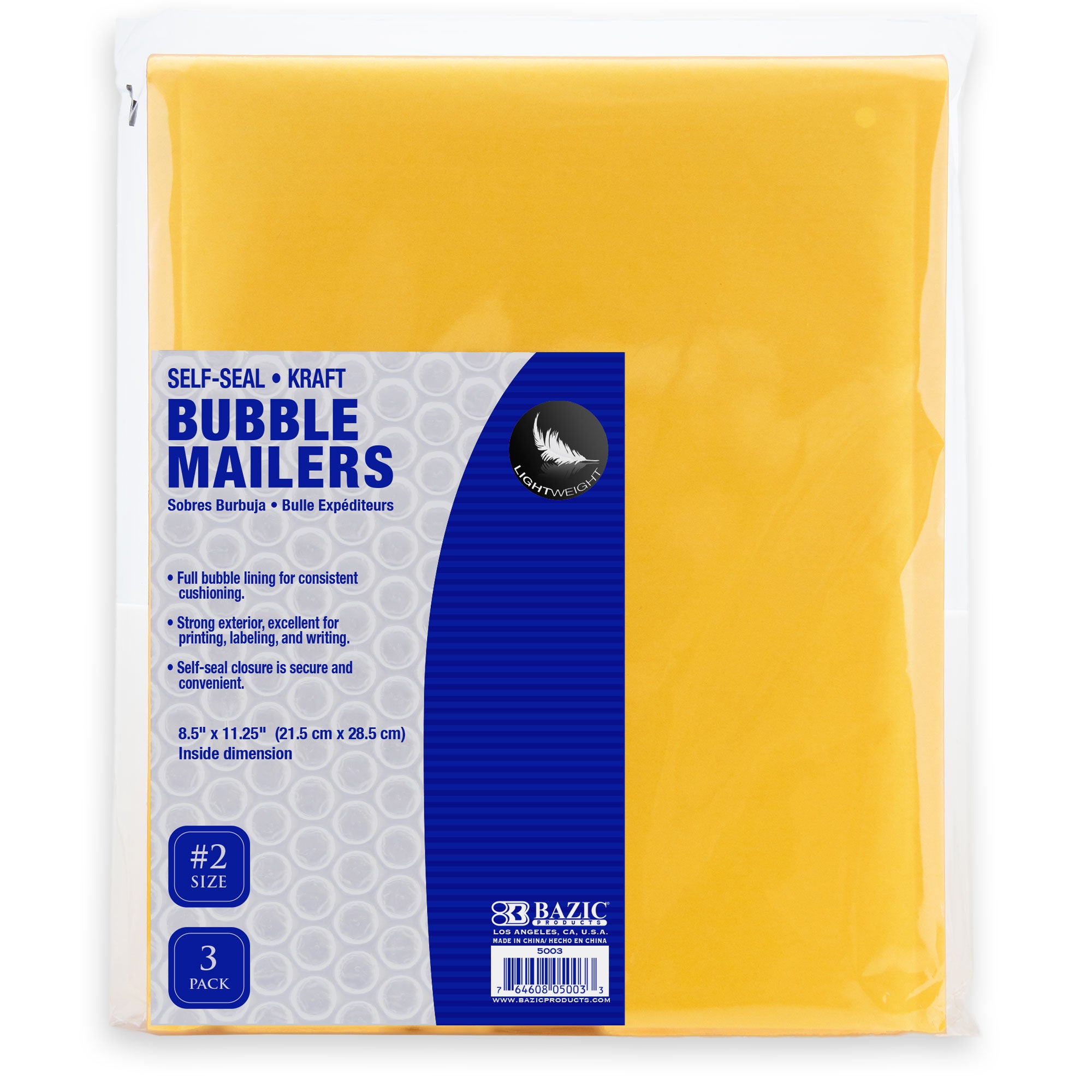 #2 Self-Seal Bubble Mailers, 8.5" x 11.25", 3-Pack