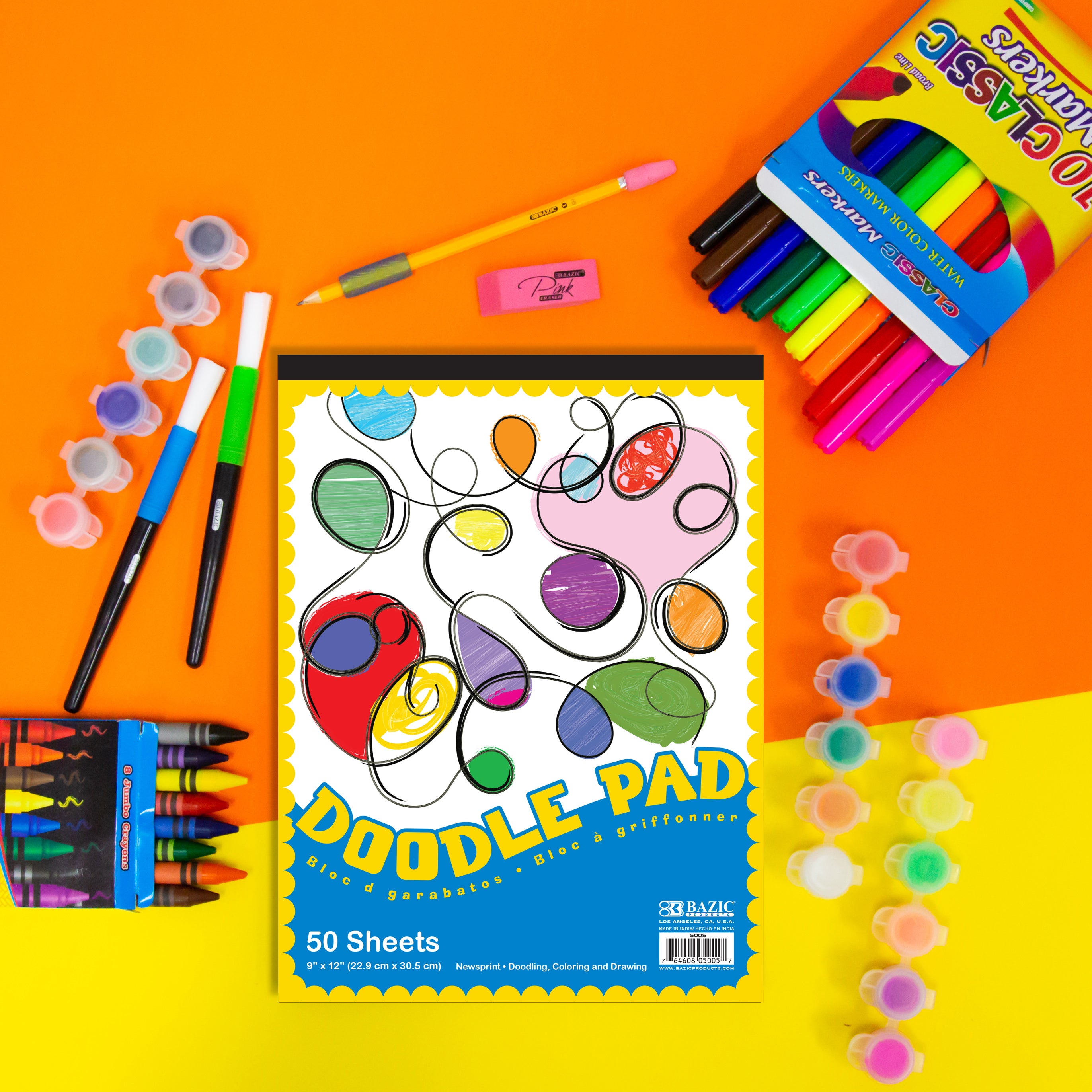 Doodle Pad, 9 x 12 in, 50 Sheets, for Kids Drawing Sketching