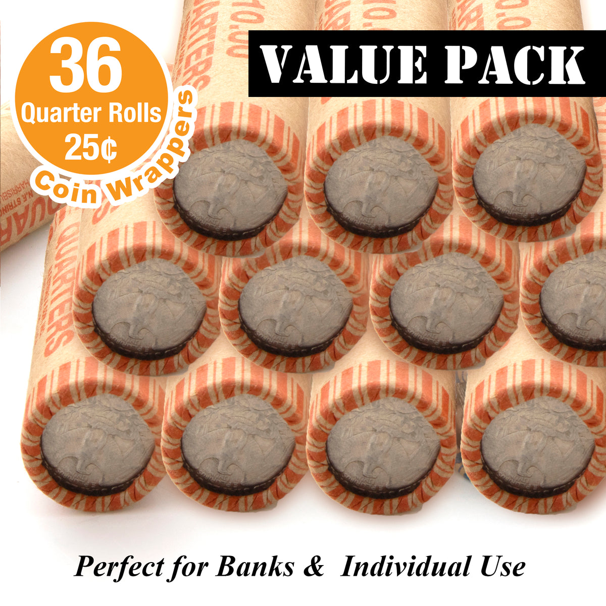 Quarter Coin Wrappers, $10 Rolls