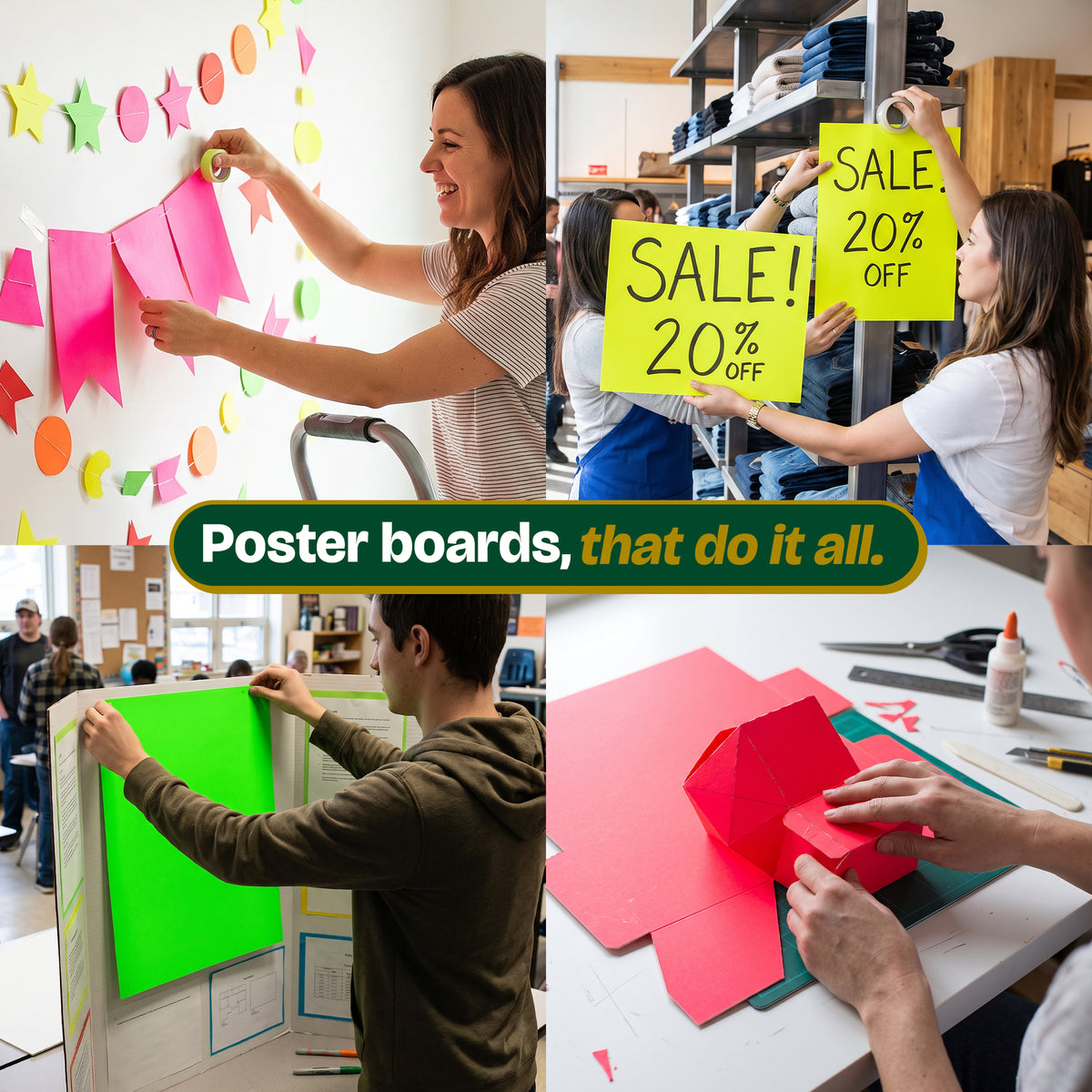 Assorted Fluorescent Color Poster Board, 11 x 14 in