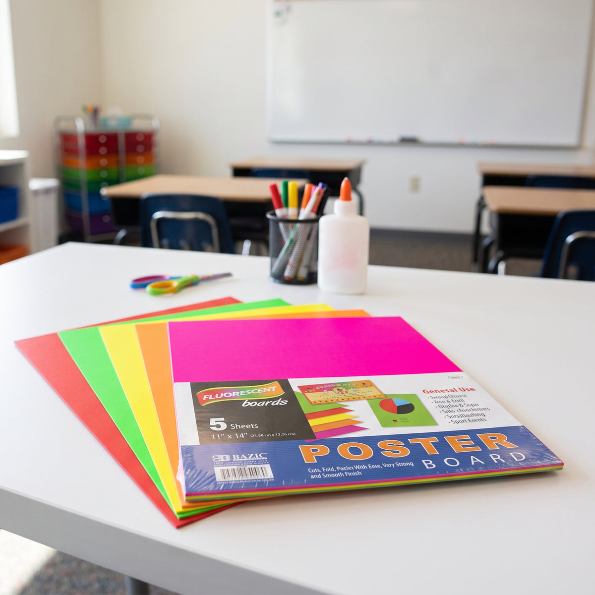 Assorted Fluorescent Color Poster Board, 11 x 14 in