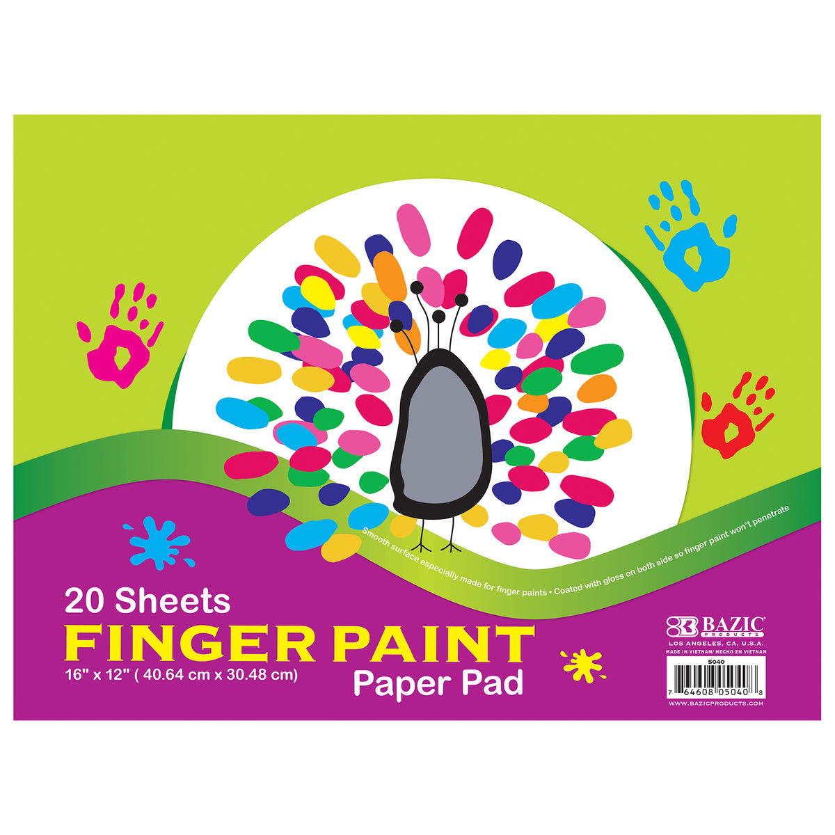 BAZIC Finger Paint Paper Pad, Glossy, 16 x 12 in, 20 Sheets