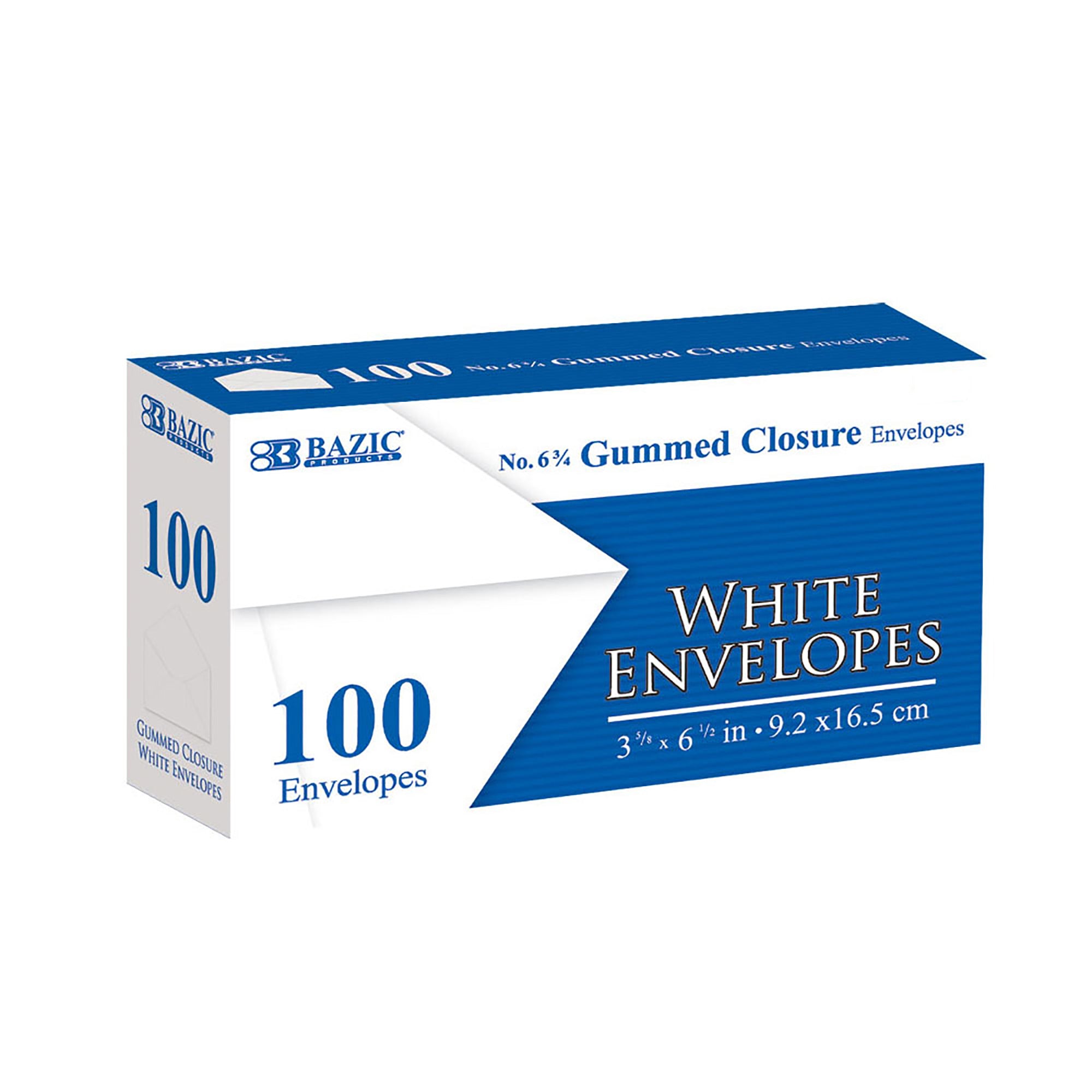No. 6.75 White Gummed Closure Envelopes, 100 Count