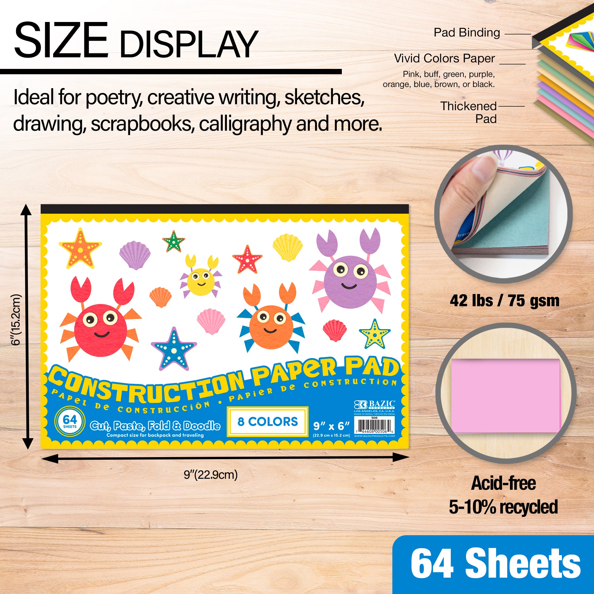 64 Ct. 6" X 9" Mini Construction Paper Pad
