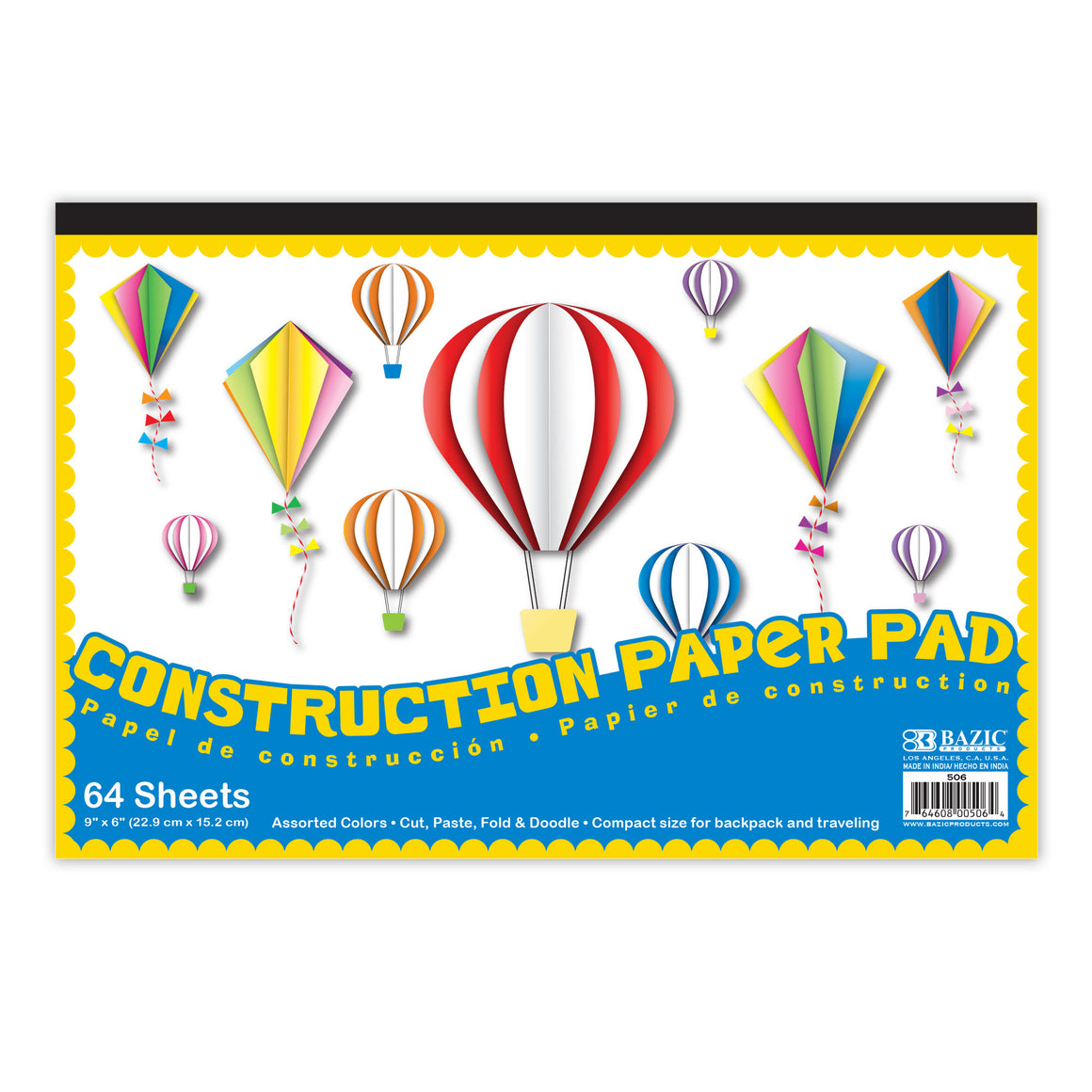 Construction Paper Pad, Mini Size 6"X 9"(64 Sheets), 48-Count