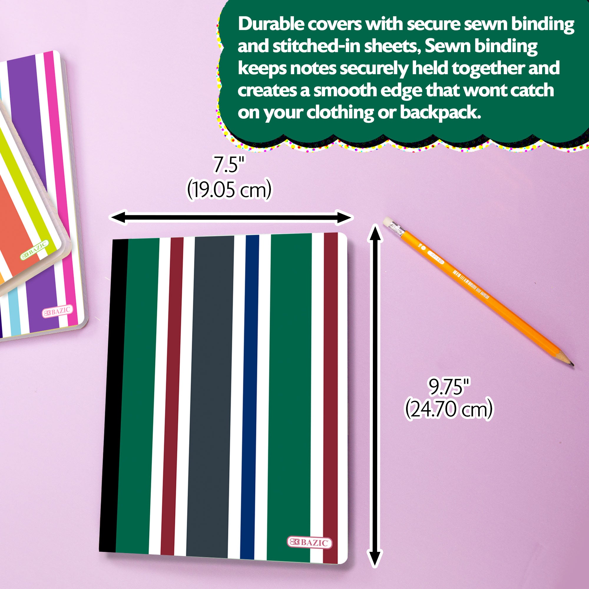 College Ruled Stripes Composition Book, 100 Sheets