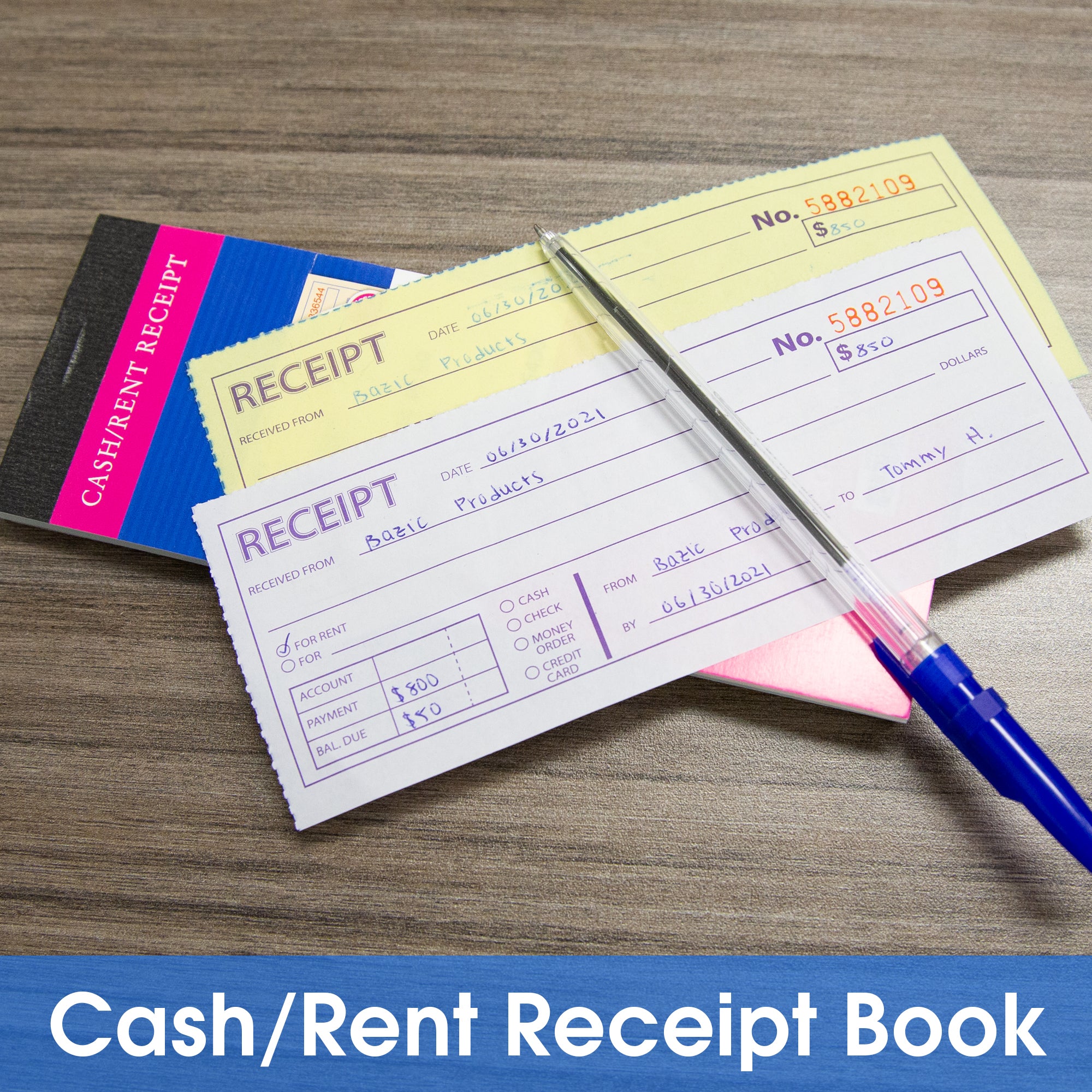 Cash/Rent Receipt Book, 50 Sets, 7.5" x 2.75", 2-Part