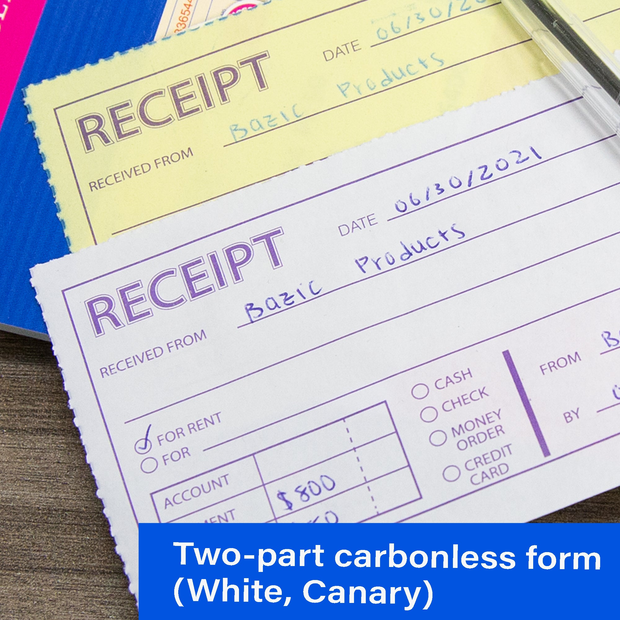 Cash/Rent Receipt Book, 50 Sets, 7.5" x 2.75", 2-Part