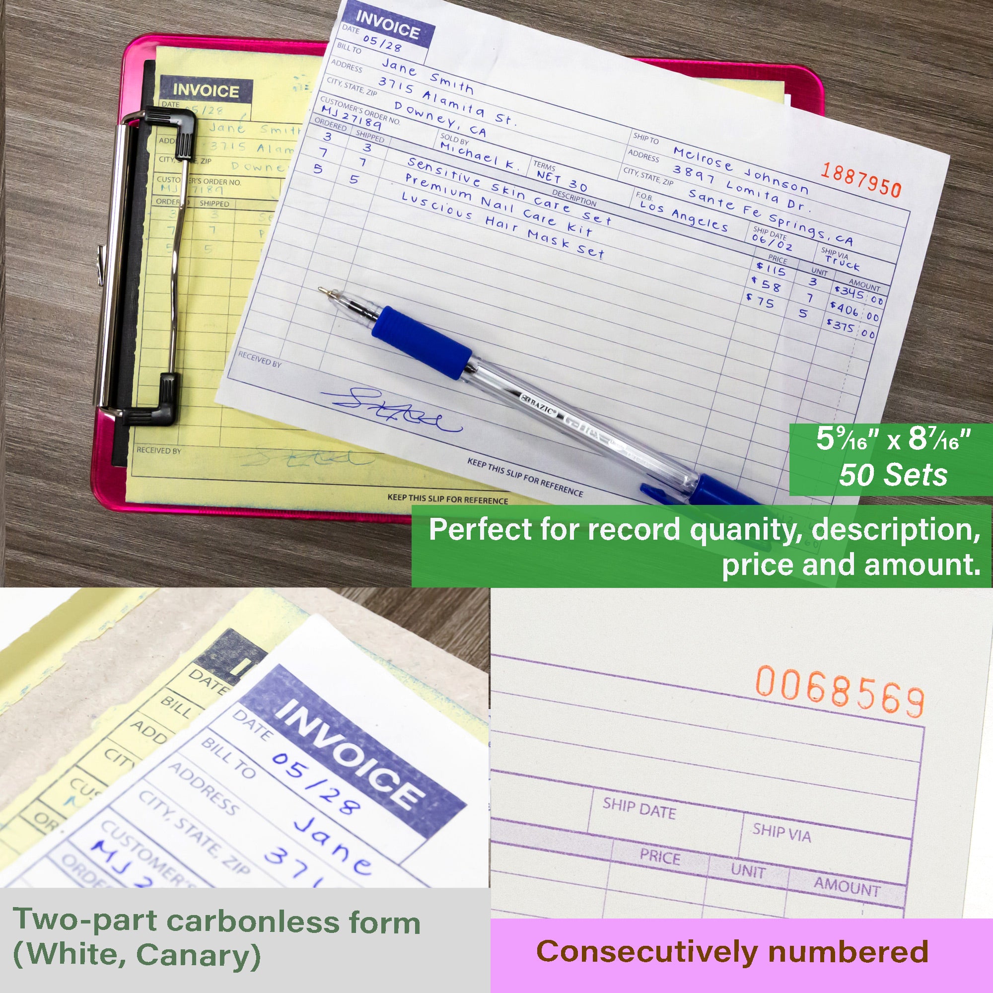 Invoice Book, 2-Part Carbonless, 50 Sets