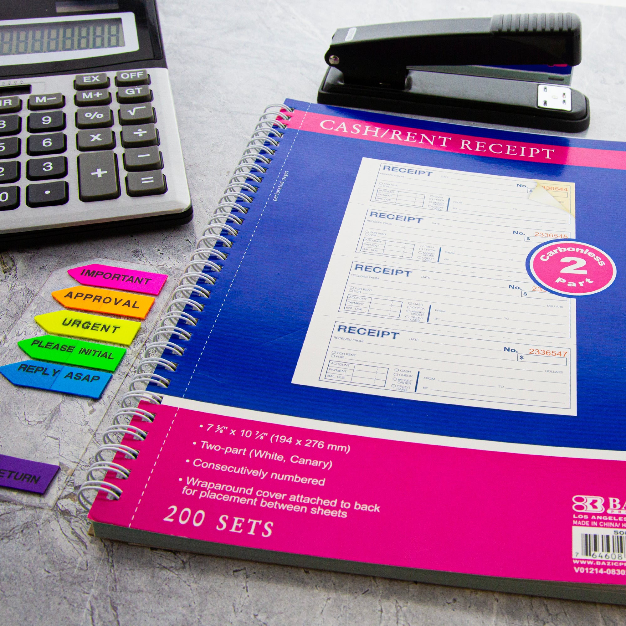 Cash or Rent Spiral Bound Receipt Book 2-Part Carbonless 7 5/8&quot; x 10 7/8&quot; (200 Sets)