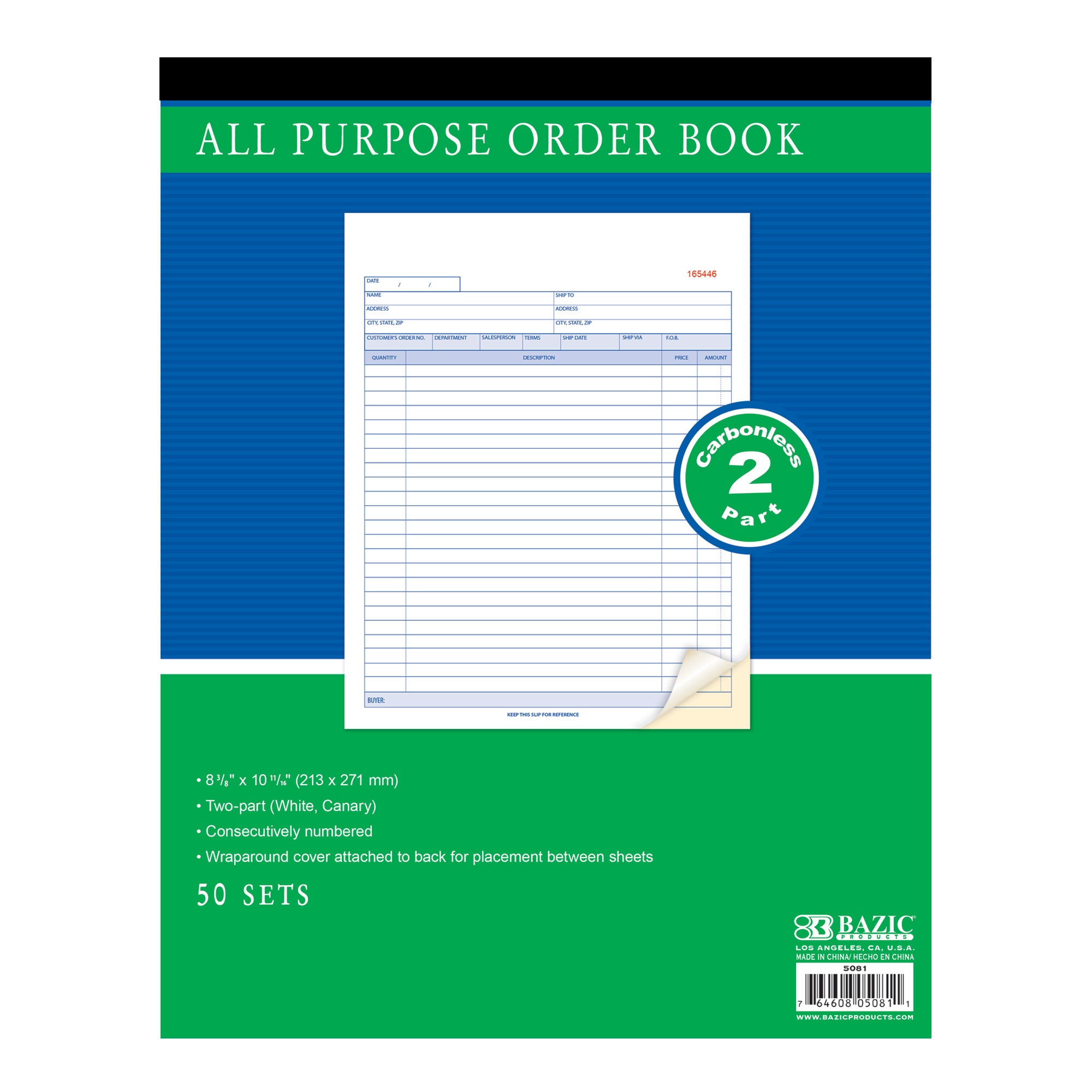 2-Part Carbonless All Purpose Order Book, 50 Sets