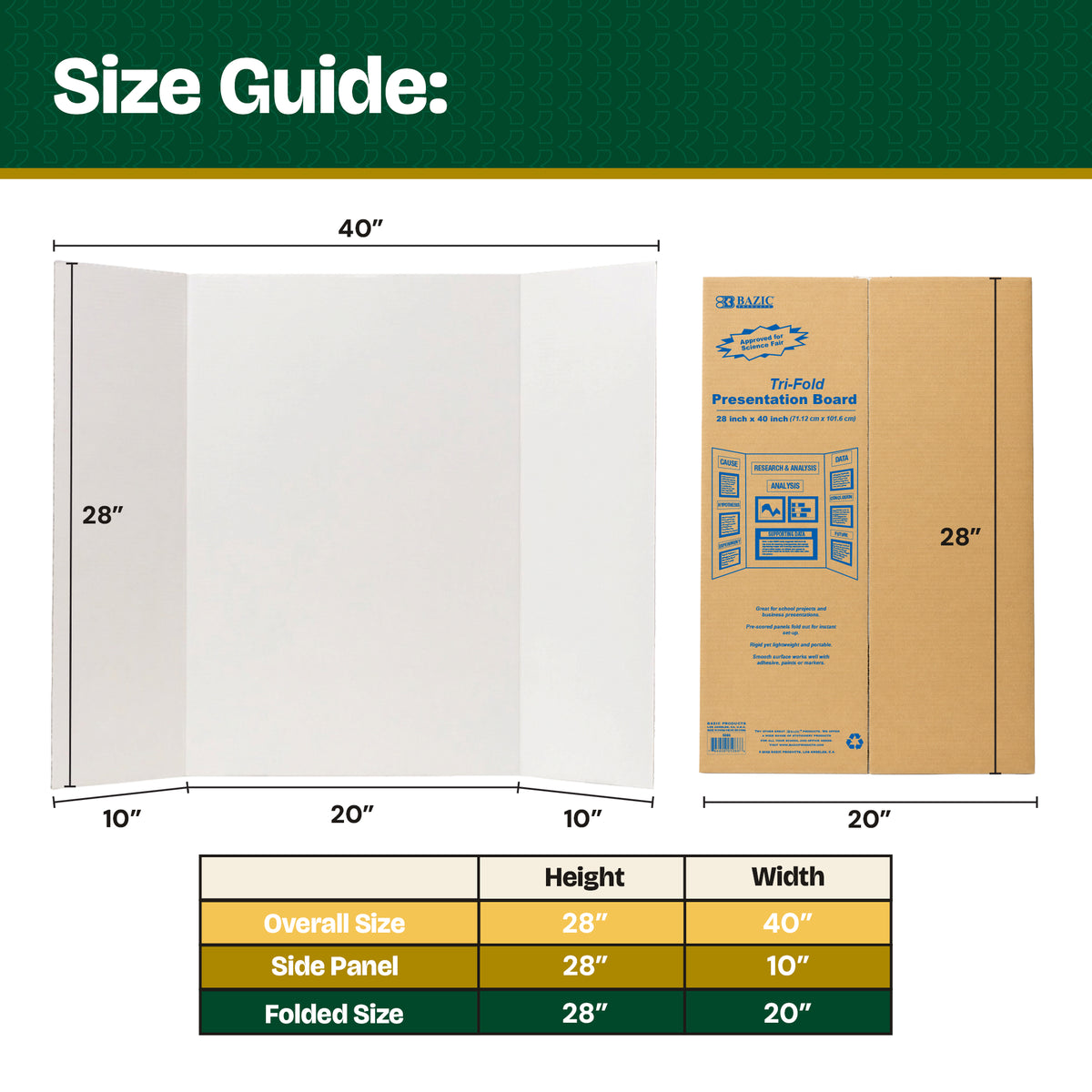White Tri-Fold Poster Board, 28 x 40 in