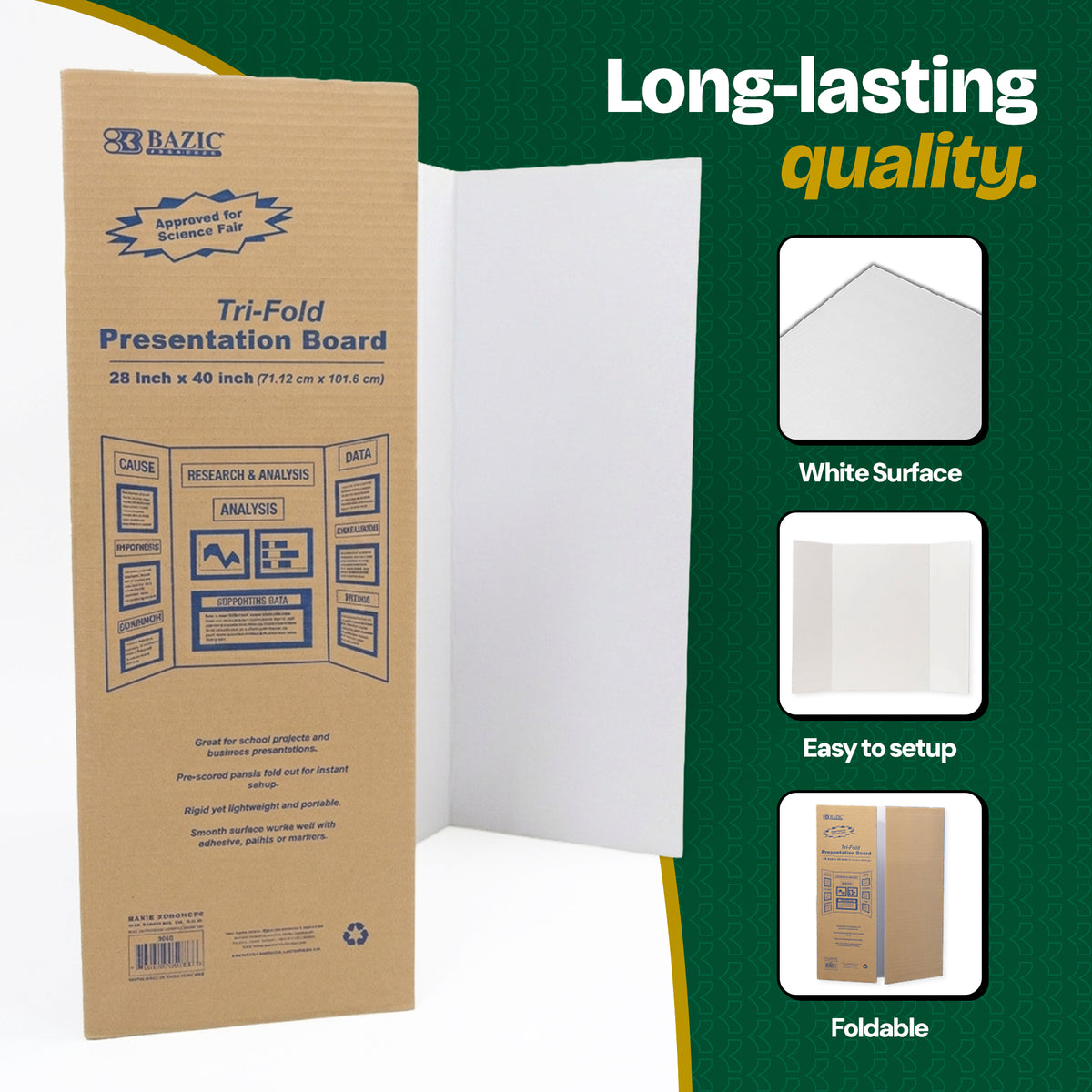 White Tri-Fold Poster Board, 28 x 40 in