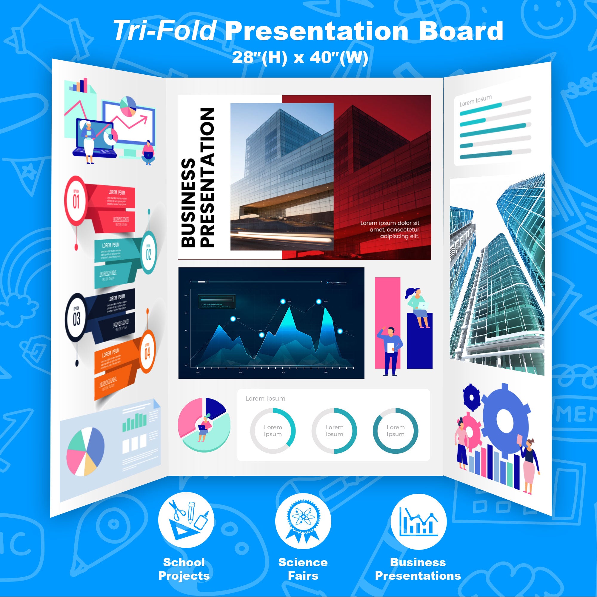 Tri-Fold Corrugated Presentation Board - White 28&quot; X 40&quot;