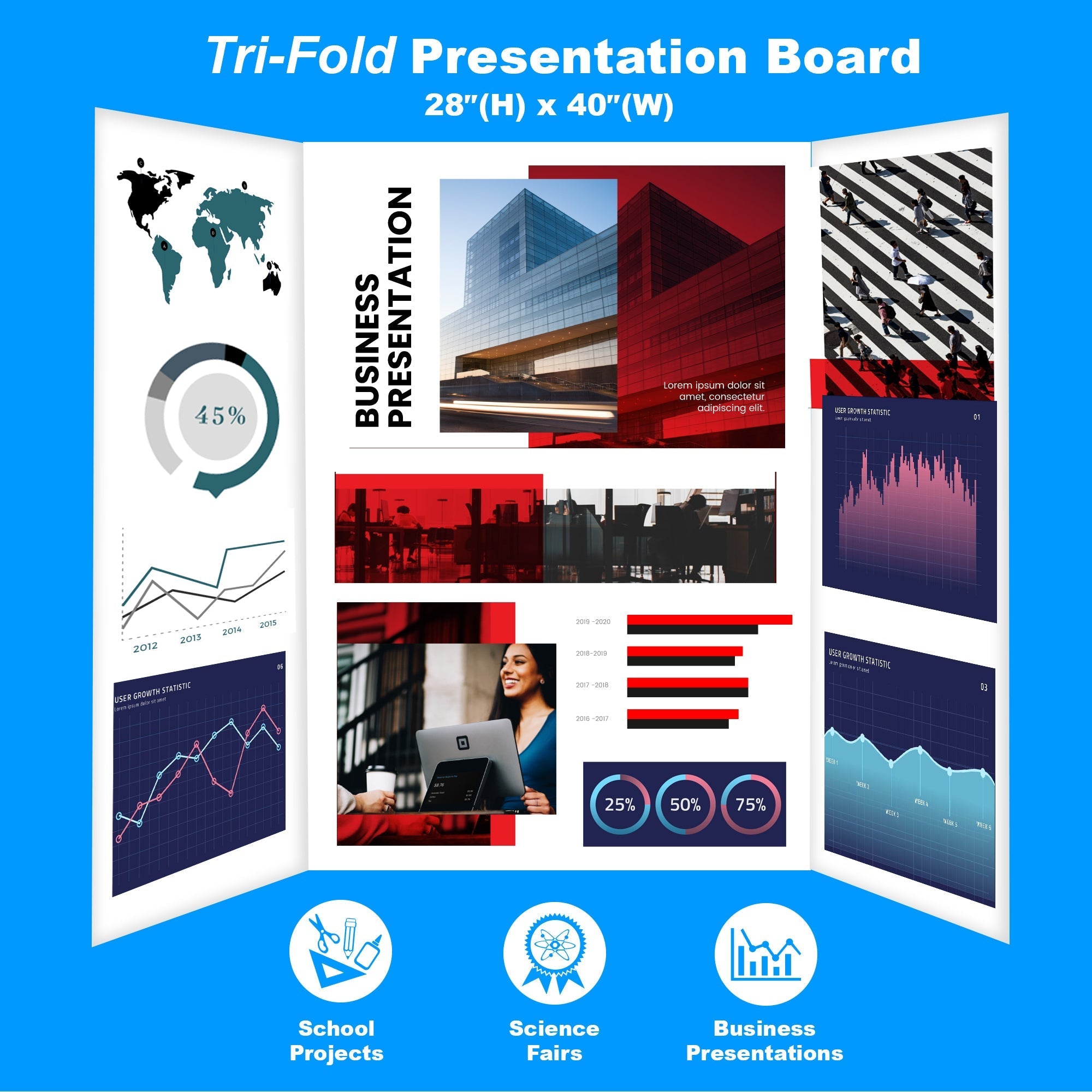 Presentation Board 28 x 40 White Tri-Fold Corrugated4-Pack - G8 Central