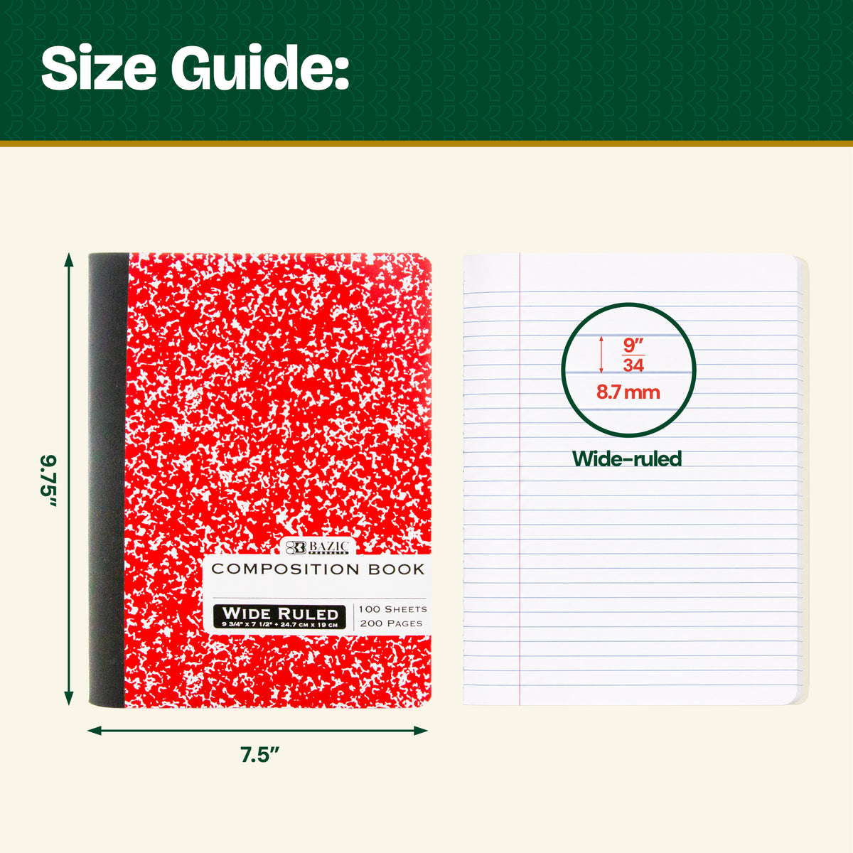 Assorted Marble Composition Notebook, Wide-Ruled