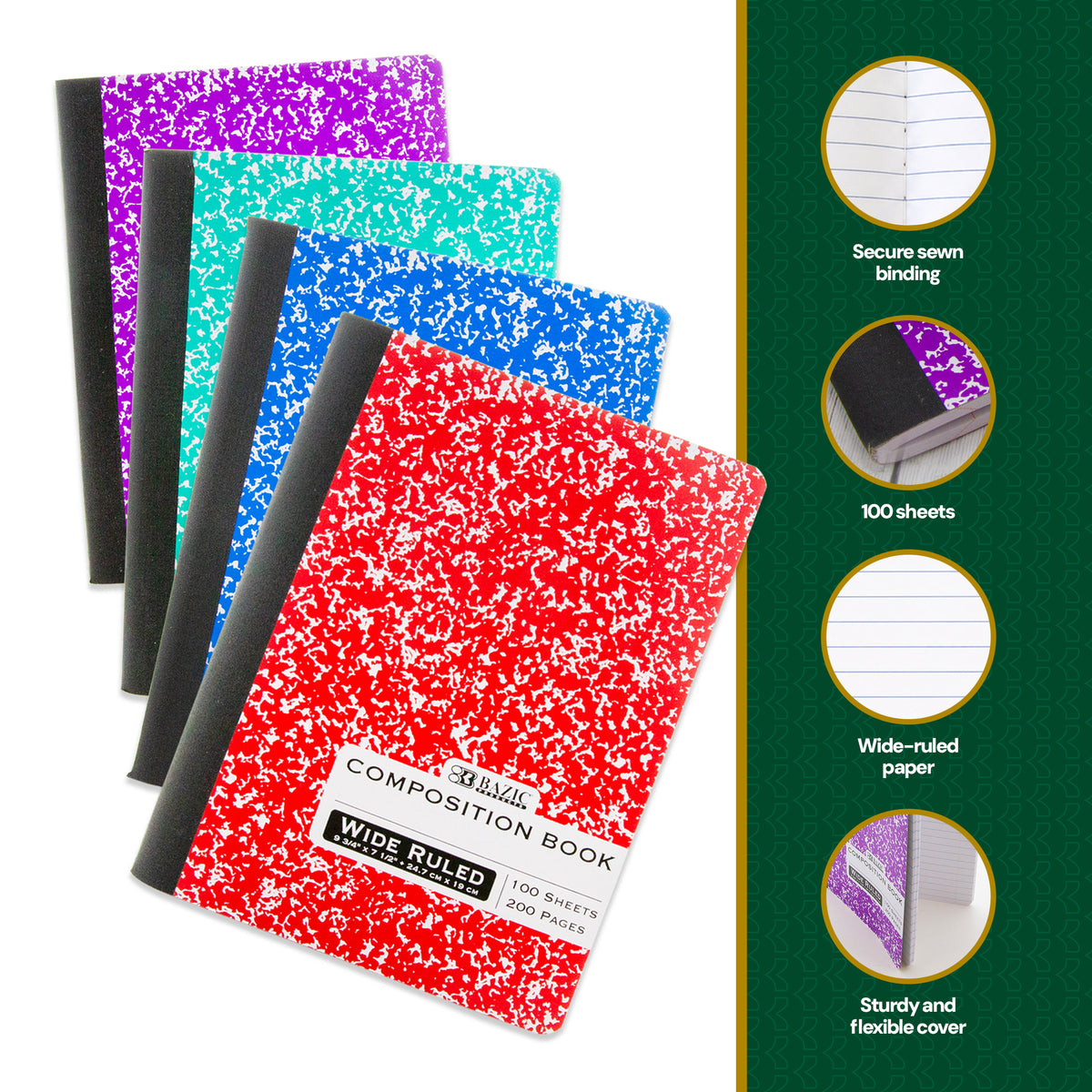 Assorted Marble Composition Notebook, Wide-Ruled