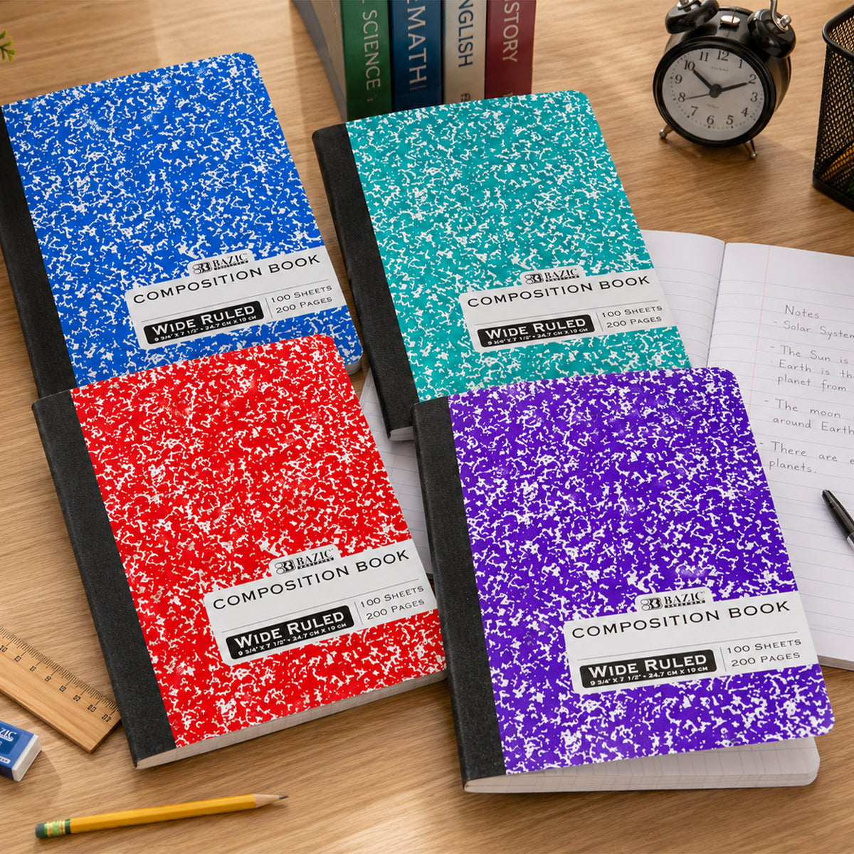 Assorted Marble Composition Notebook, Wide-Ruled