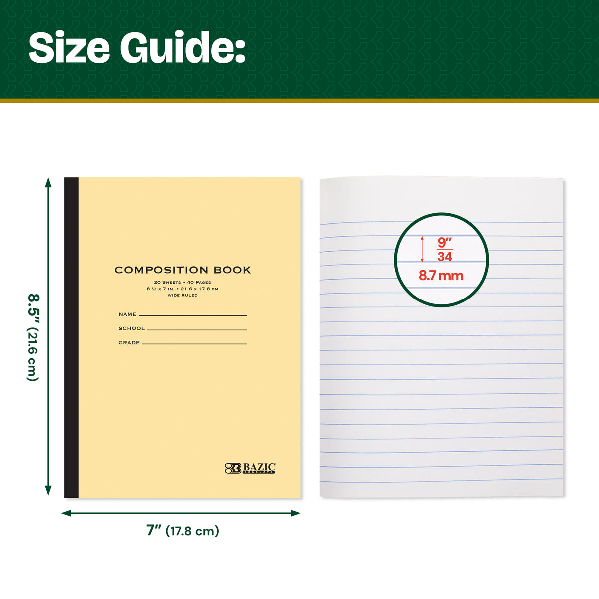 Manila Cover Composition Notebook, Wide-Ruled