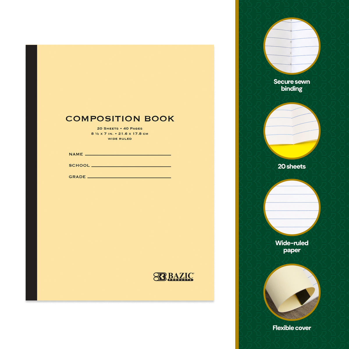Manila Cover Composition Notebook, Wide-Ruled