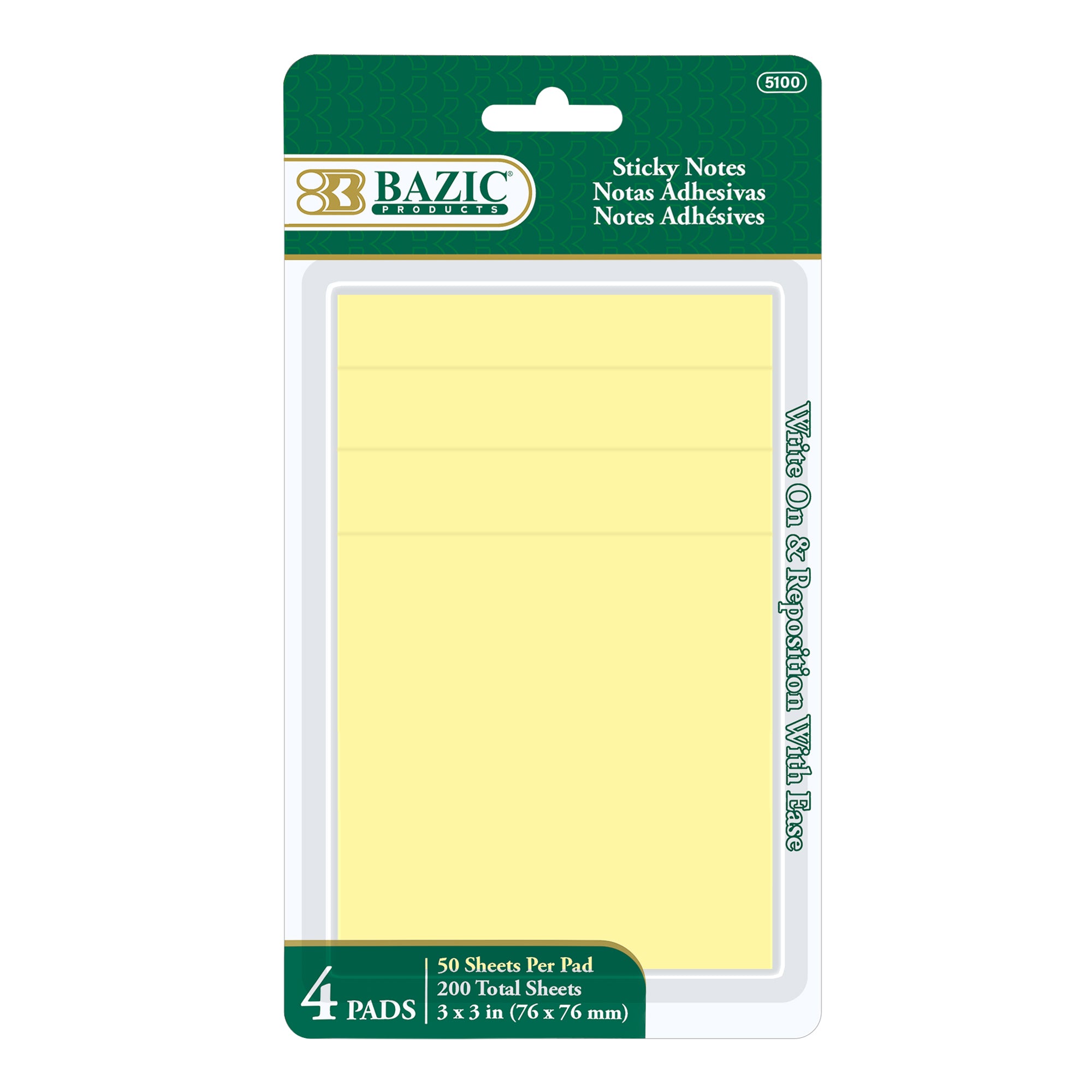 Yellow Sticky Notes, 3 x 3 in, 200 Sheets, 4 Pads
