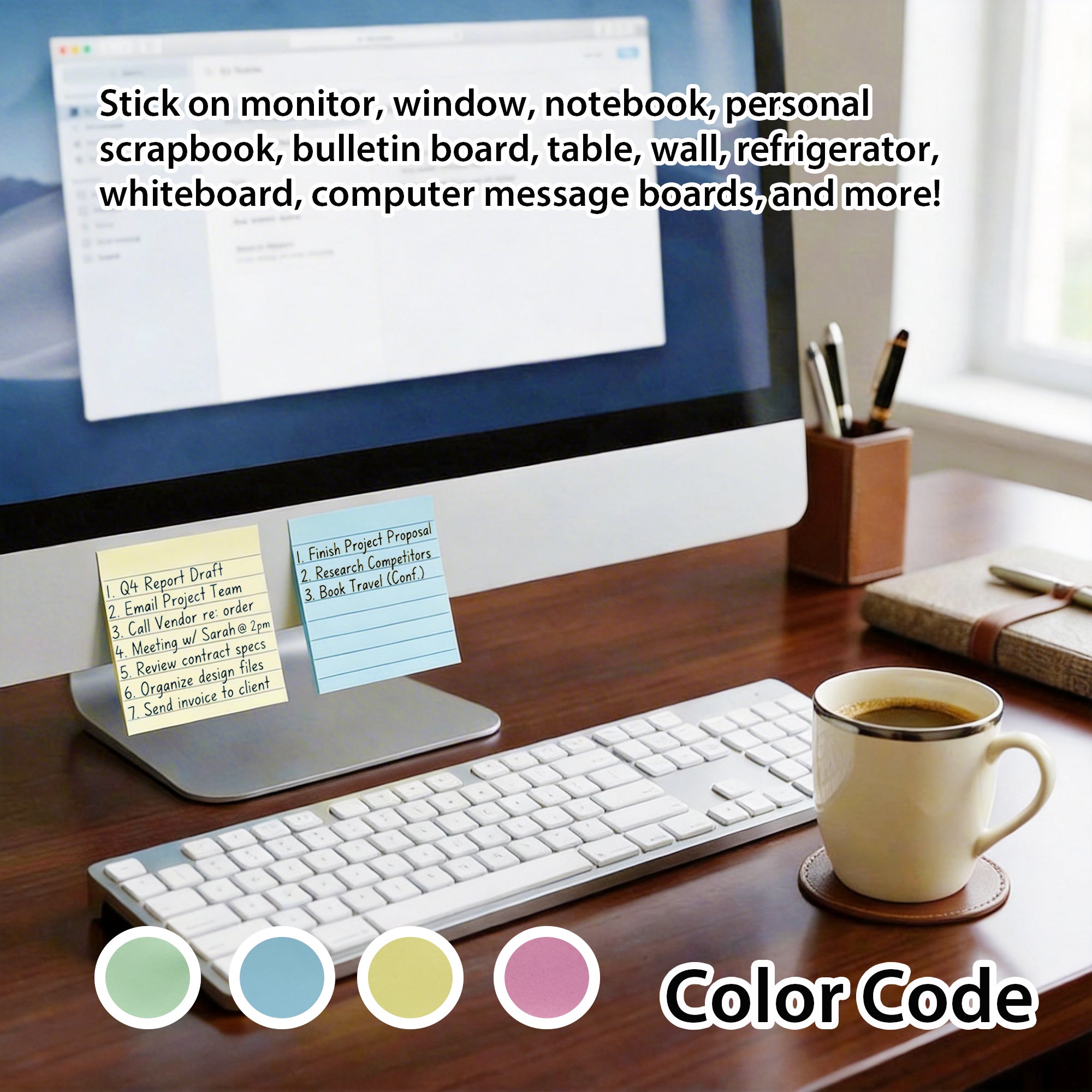 Pastel Lined Sticky Notes, 3 x 3 in, 120 Sheets