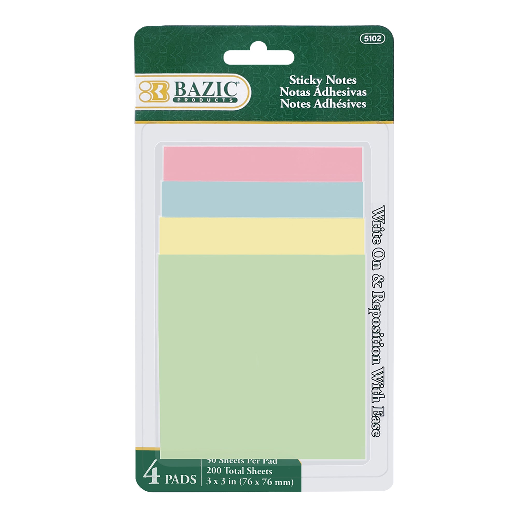 Sticky Notes, 3" x 3", 4 Pads, 200 Sheets, Pastel Colors