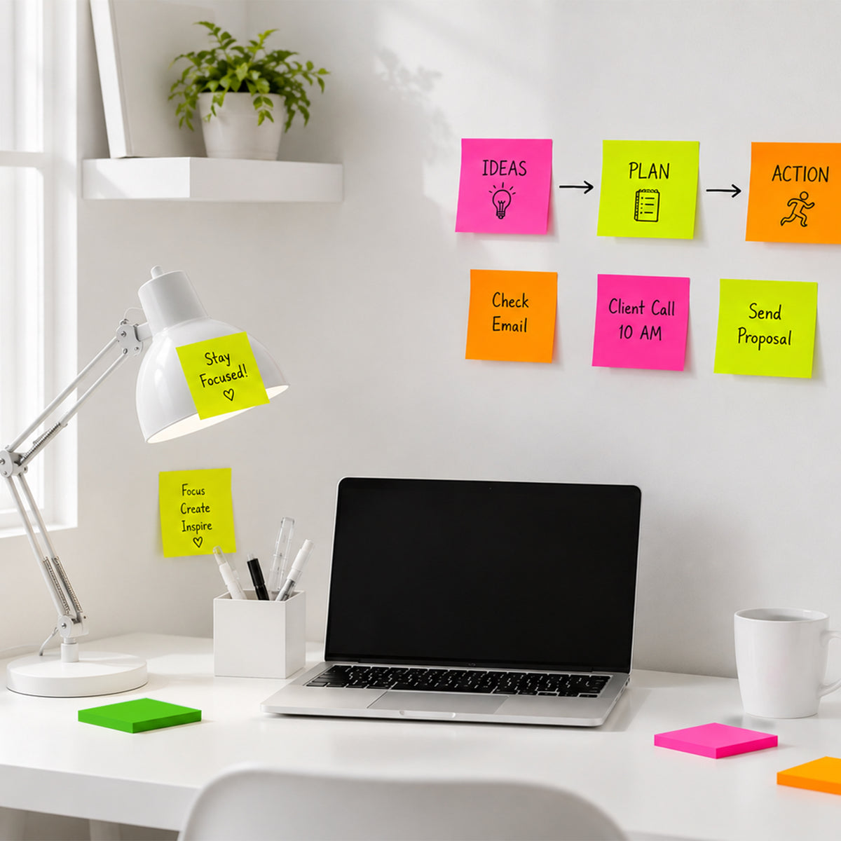 Neon Sticky Notes, 3 x 3 in, 40 Sheets, 4 Pads