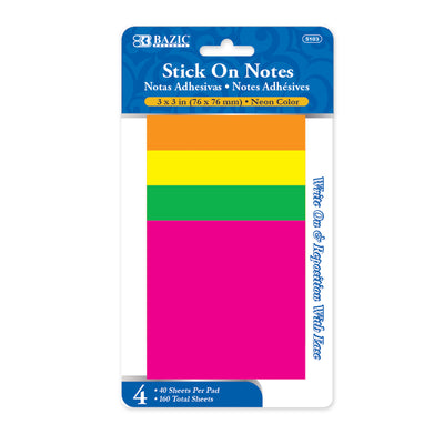 Neon Sticky Notes, 3 x 3 in, 40 Sheets, 4 Pads