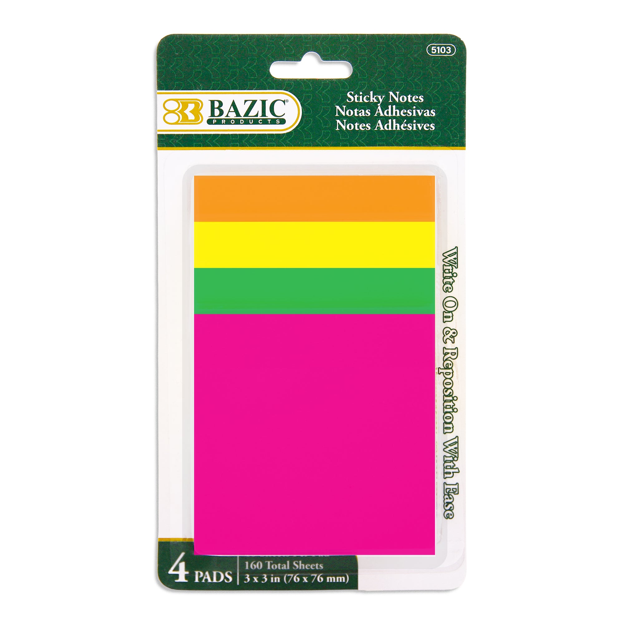 Neon Sticky Notes, 3 x 3 in, 40 Sheets, 4 Pads