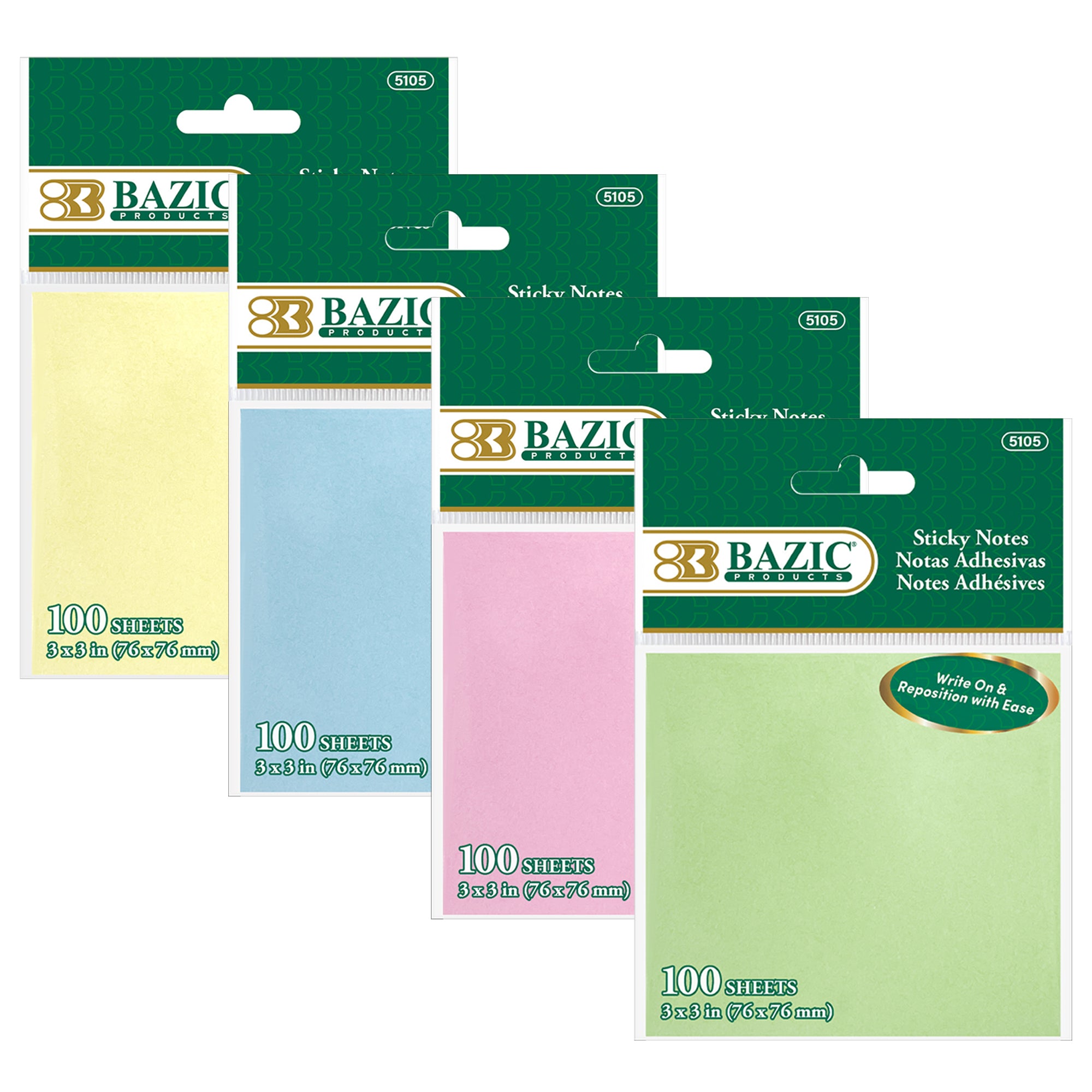 Pastel Sticky Notes, 3 x 3 in, 100 Sheets