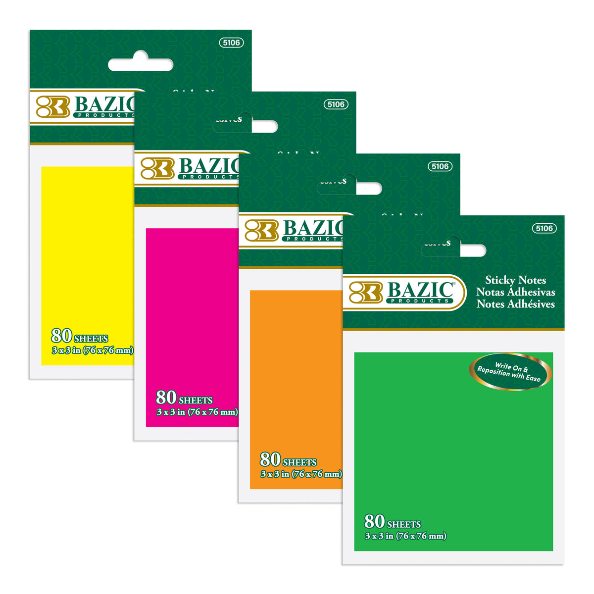 Neon Sticky Notes, 3 x 3 in, 80 Sheets
