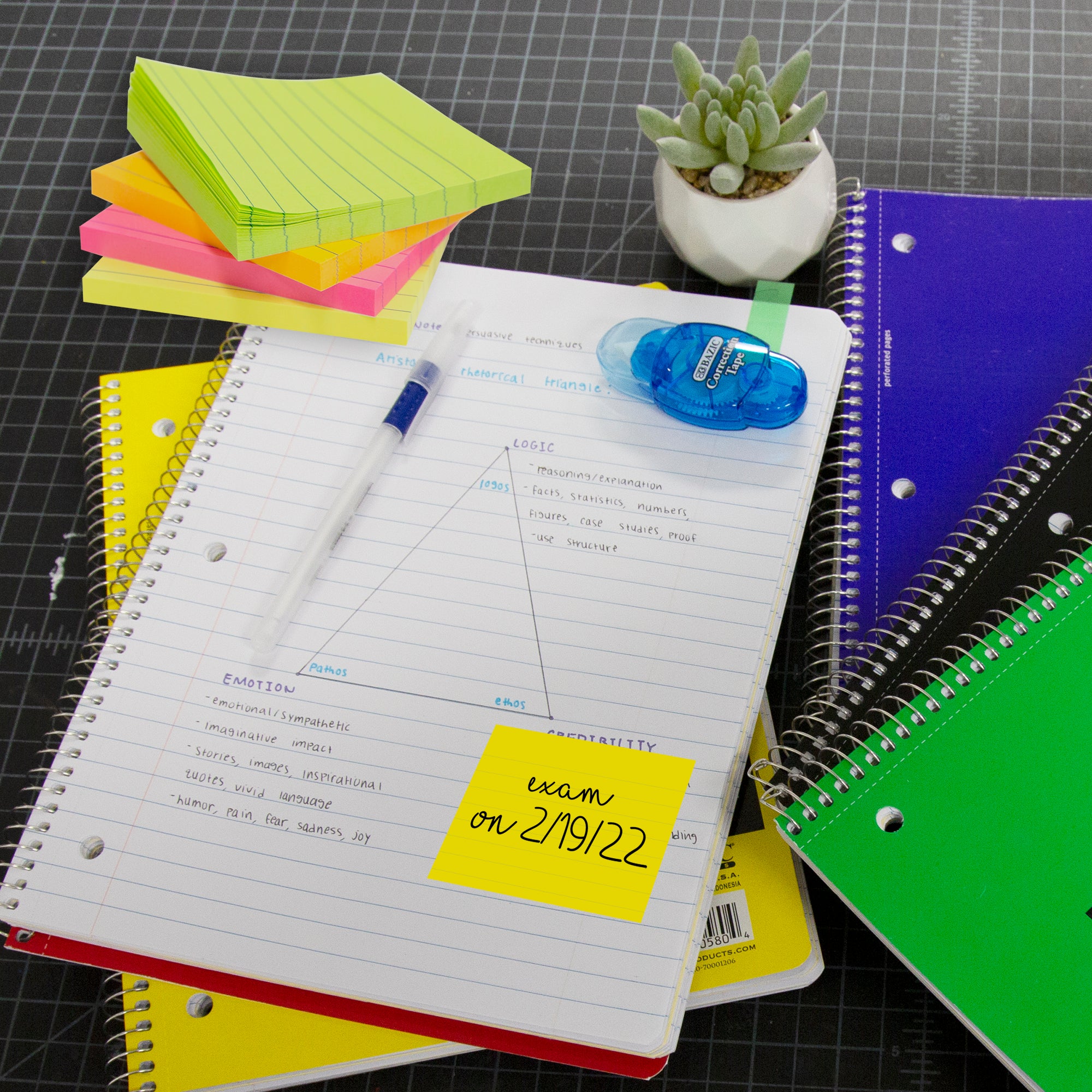 70 Ct. 3&quot; X 3&quot; Neon Lined Sticky Notes