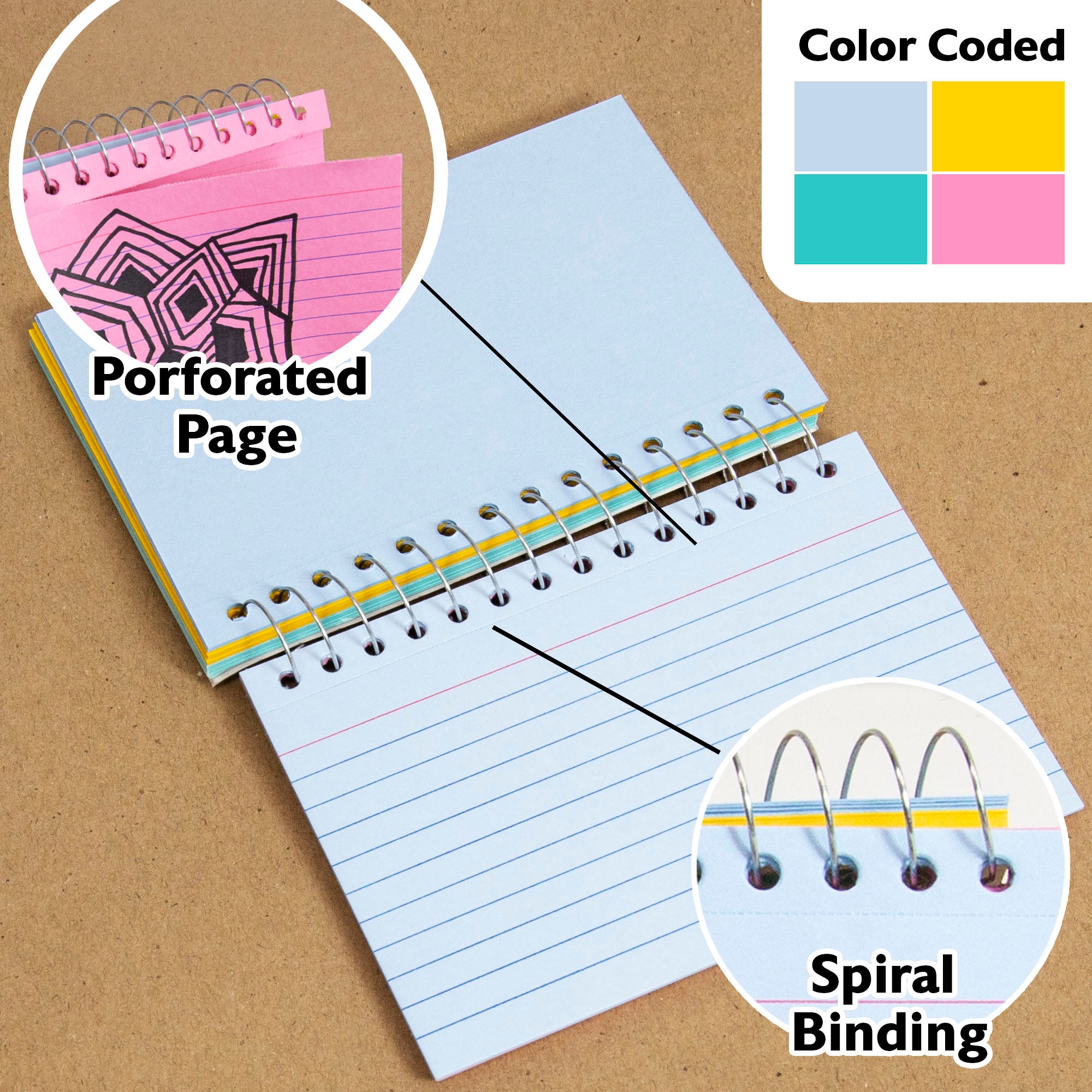 Ruled Index Cards, 3 x 5 in, Spiral Bound, Sturdy Card Stock