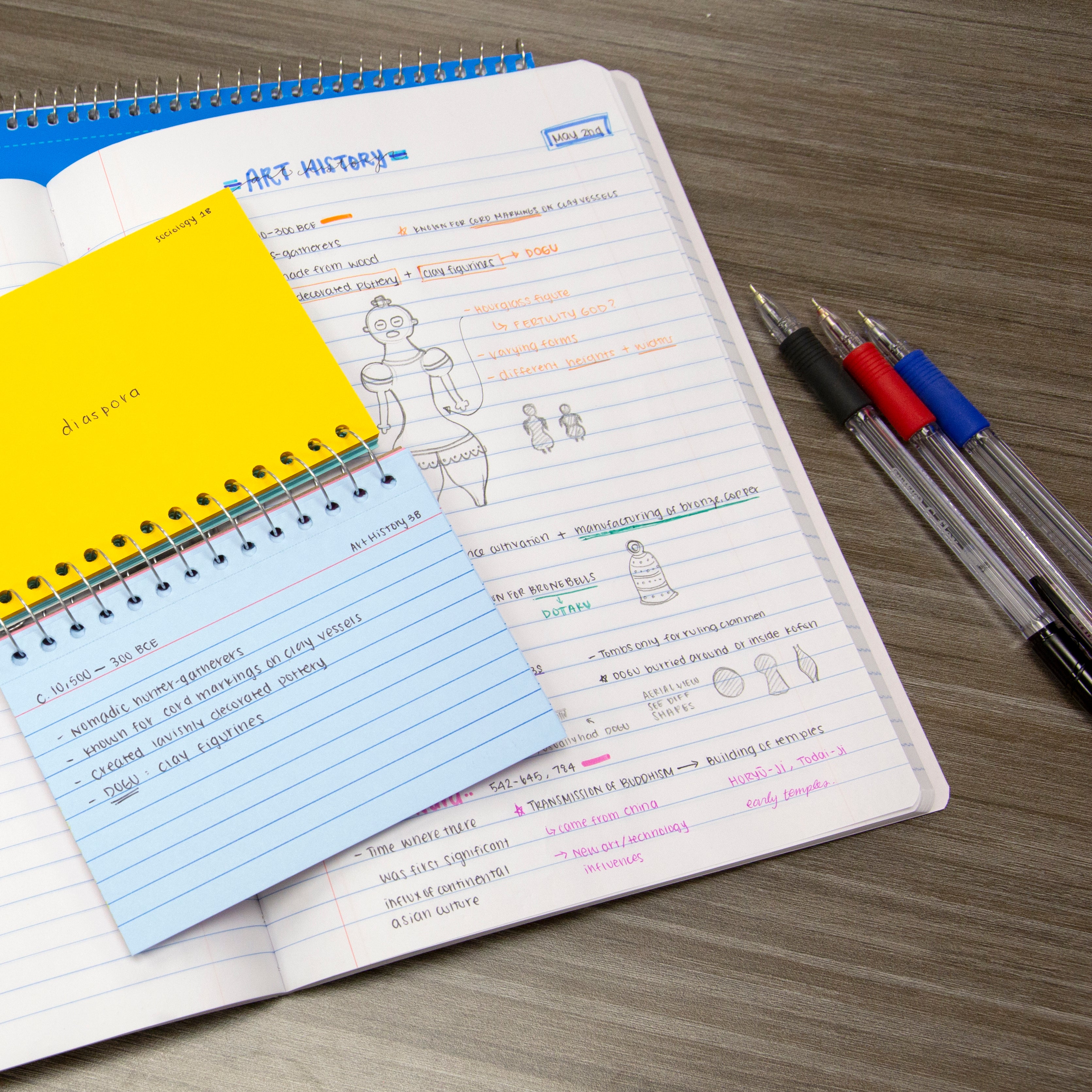 Colorful Index Cards, Spiral Ruled, 3" x 5", 50 Sheets
