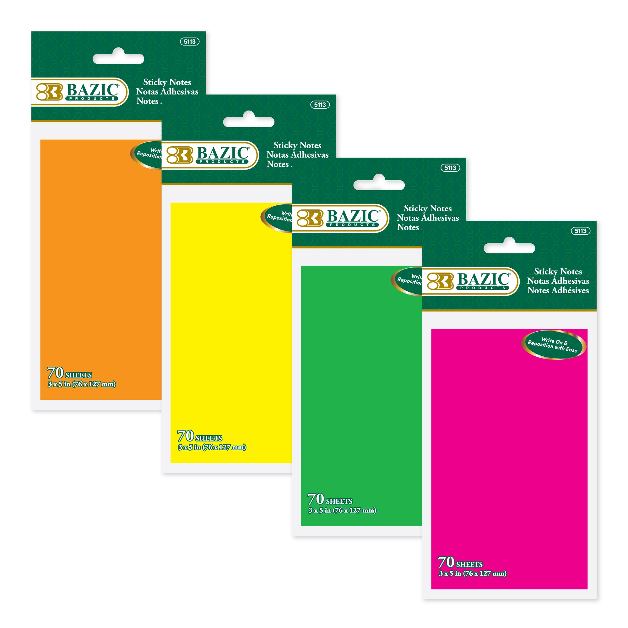 Neon Sticky Notes, 3 x 5 in, 70 Sheets