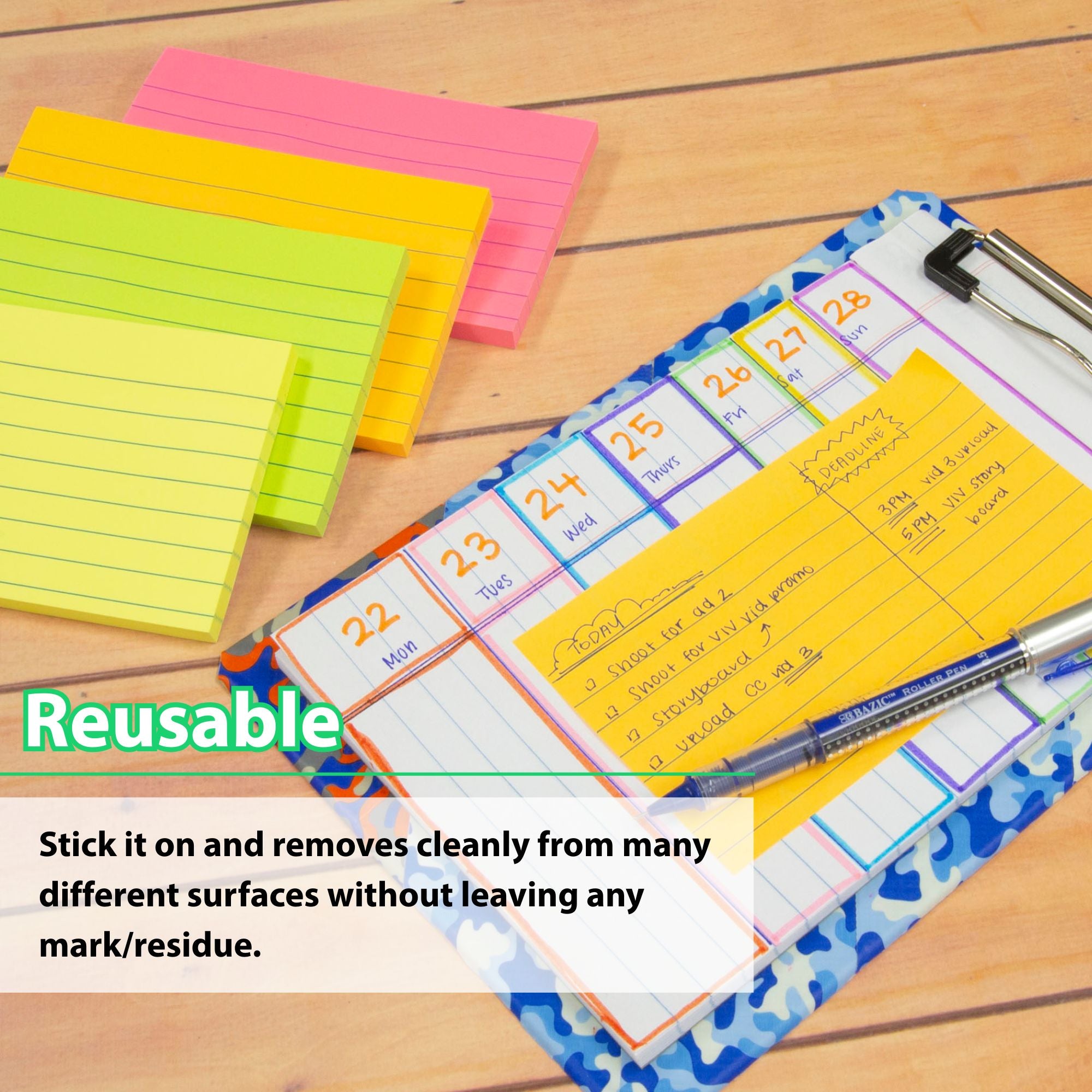 Neon Lined Sticky Notes, 3 x 5 in, 70 Sheets