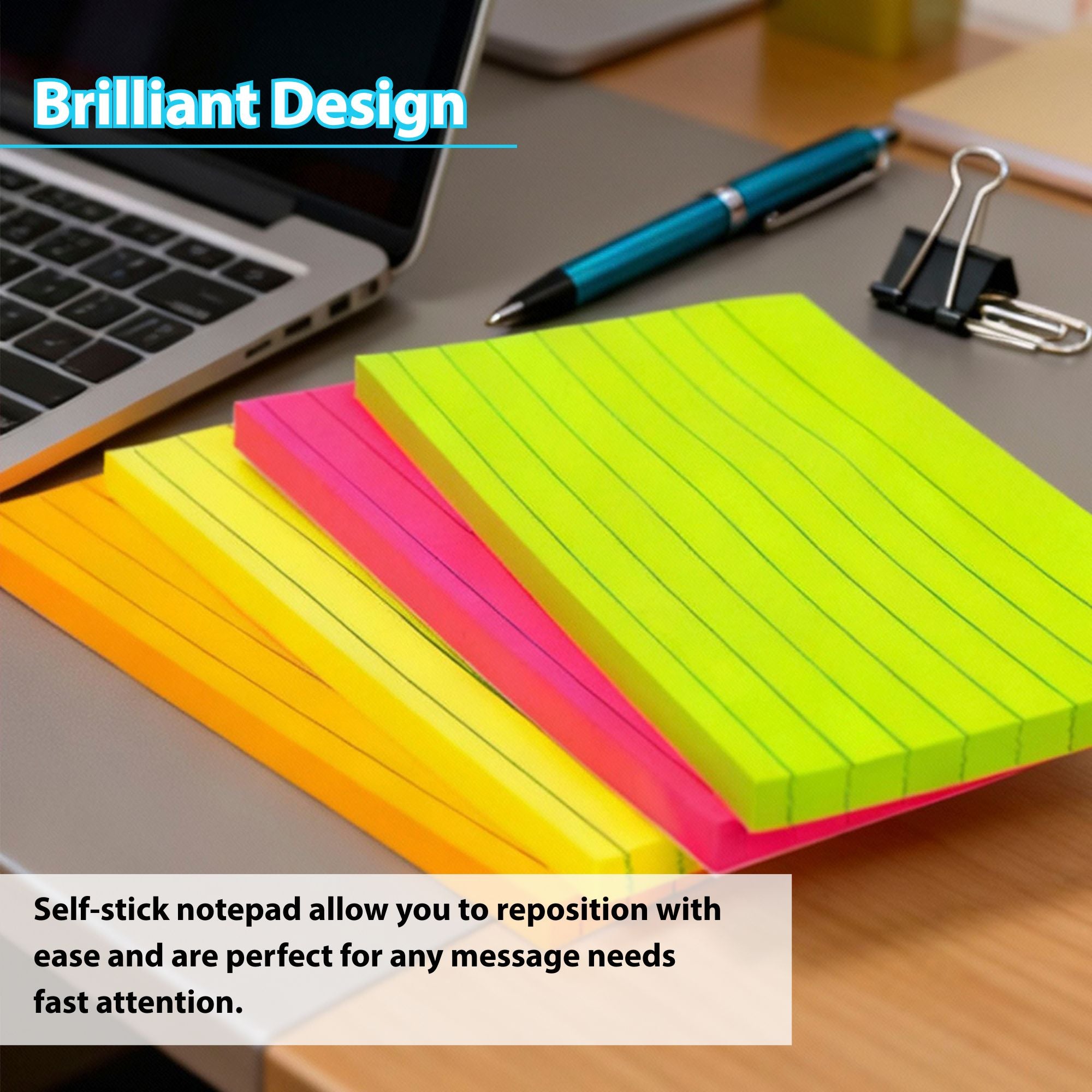 Neon Lined Sticky Notes, 3 x 5 in, 70 Sheets