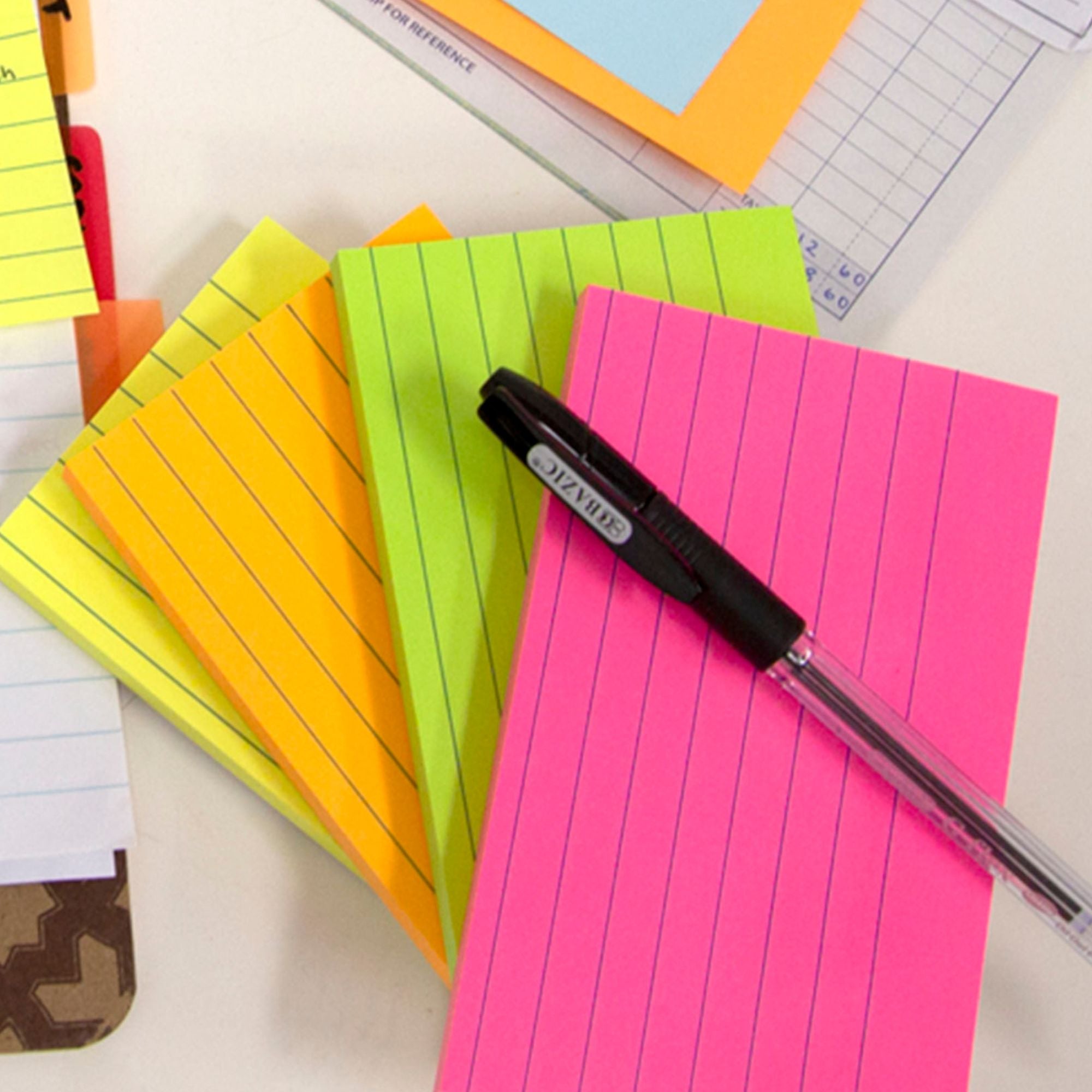 Neon Lined Sticky Notes, 3 x 5 in, 70 Sheets