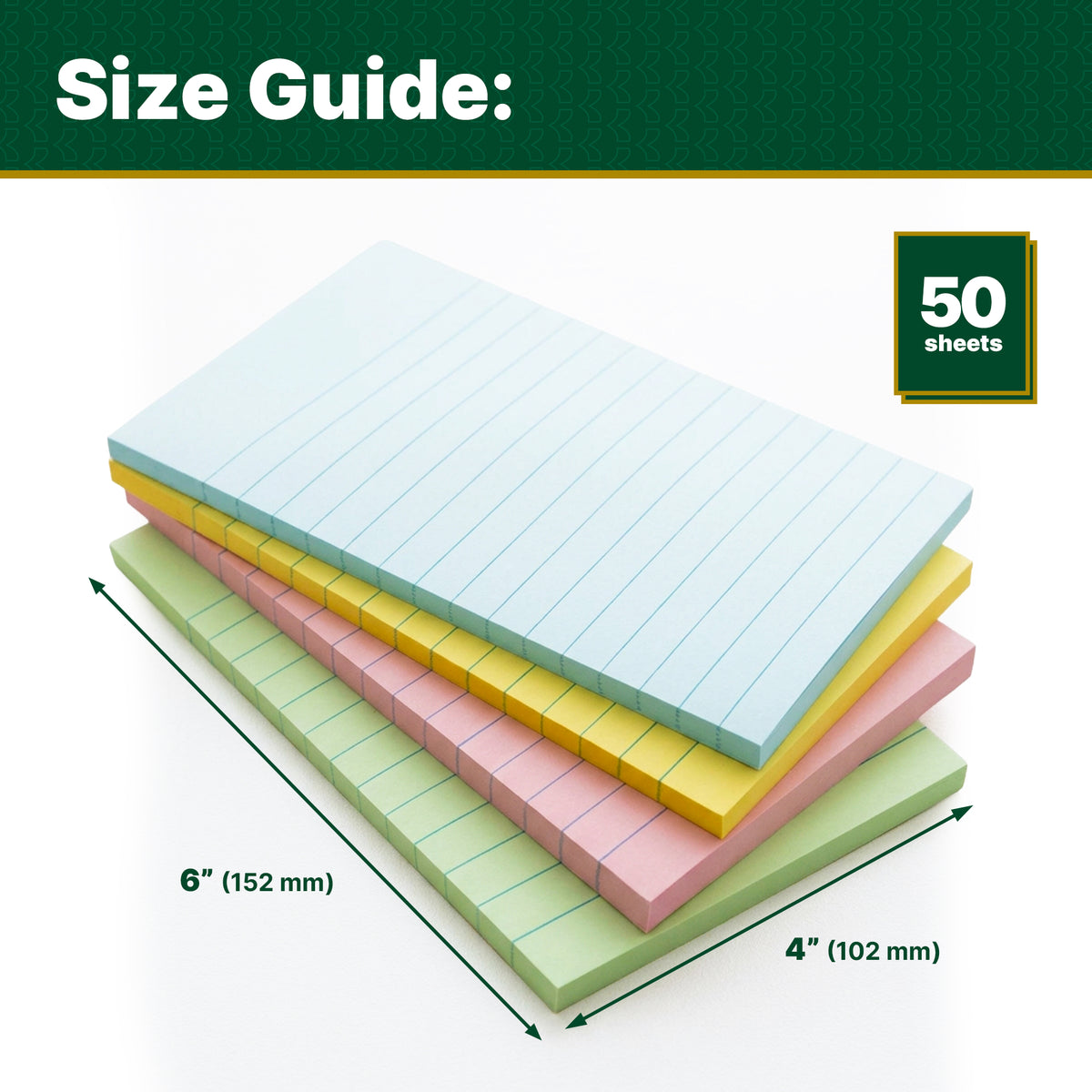 Pastel Lined Sticky Notes, 4 x 6 in, 50 Sheets