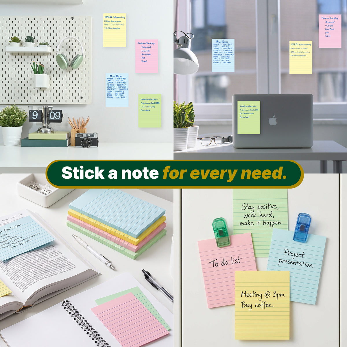 Pastel Lined Sticky Notes, 4 x 6 in, 50 Sheets