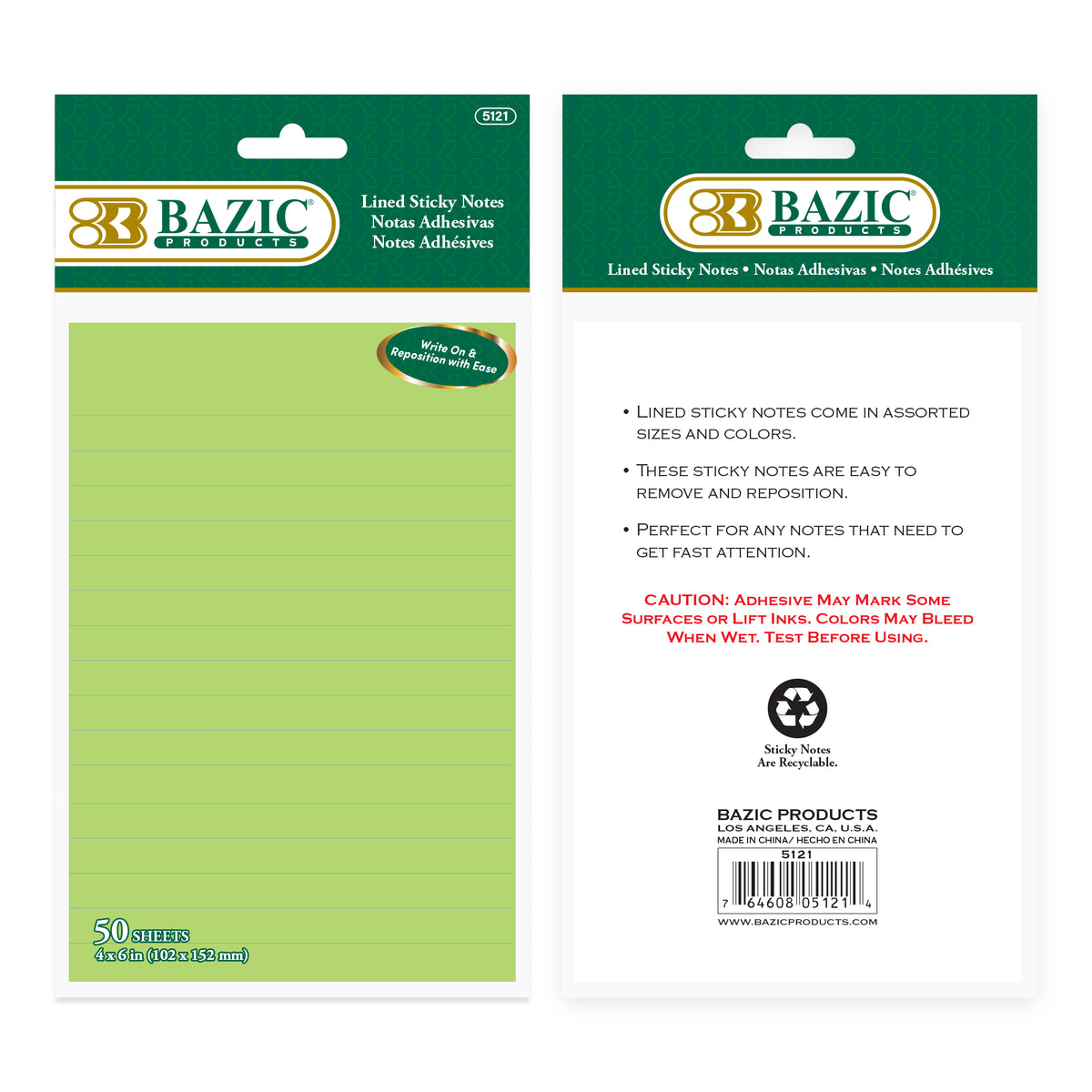 Pastel Lined Sticky Notes, 4 x 6 in, 50 Sheets