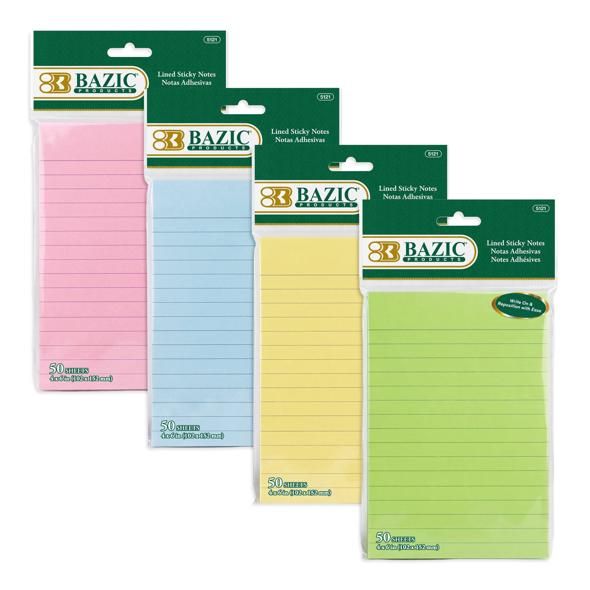 Pastel Lined Sticky Notes, 4 x 6 in, 50 Sheets